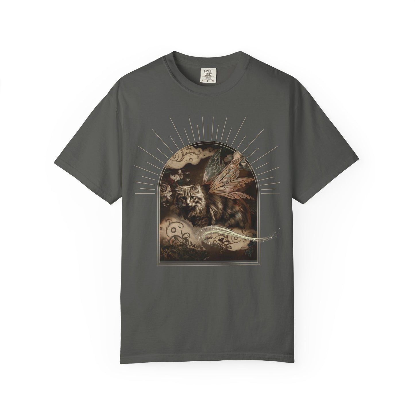 Fairy Cat Comfort Colors T-Shirt - Mystical Garden Arch Graphic Tee, Unisex Fit - Enchanted Gift for Fantasy Lovers