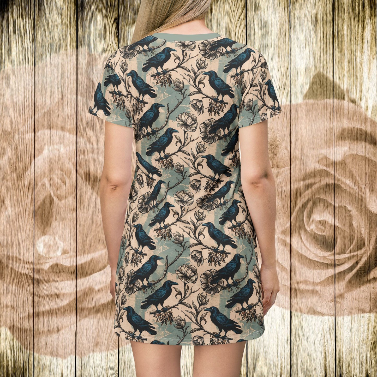 Crow Sketch T-Shirt Dress – Gothic Parchment Botanical Tunic