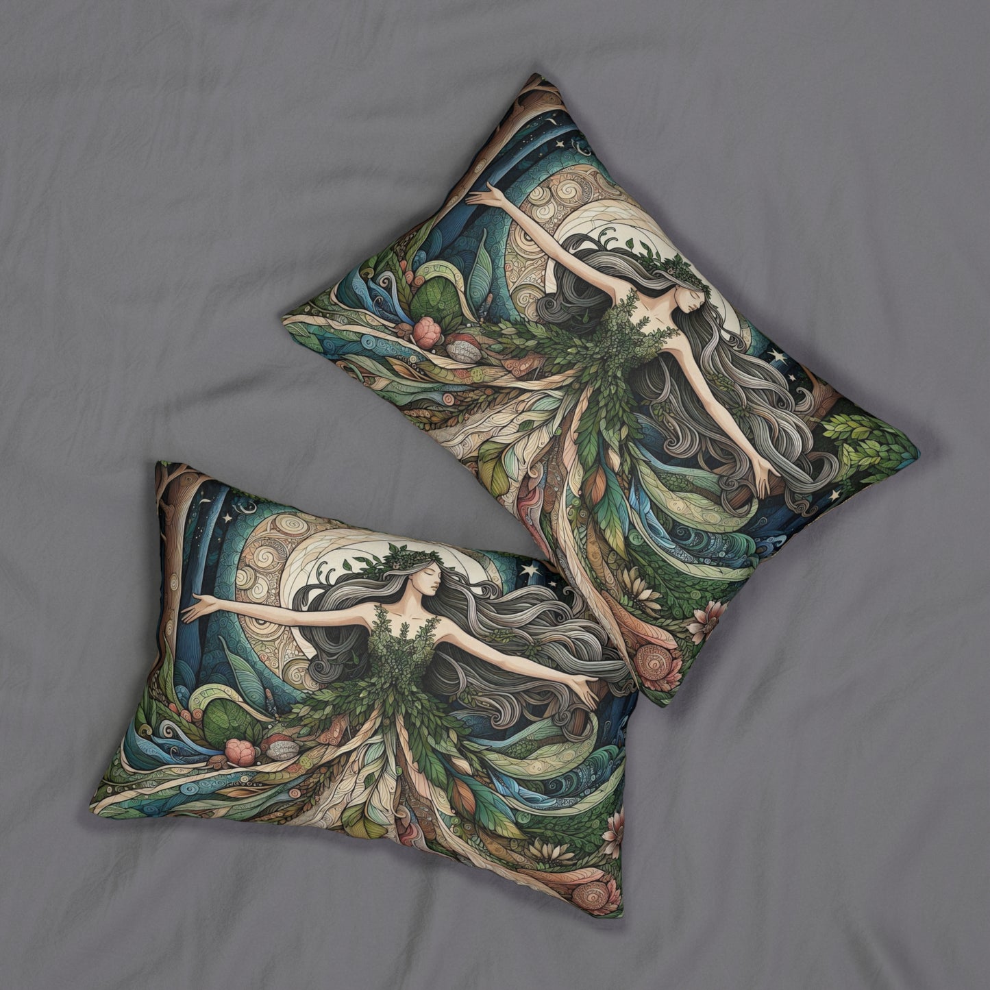 Forest Goddess Lumbar Pillow, Nature Spirit Cushion, Dark Fairytale Home Decor, Mystical Earth Mother Throw Pillow 20x14