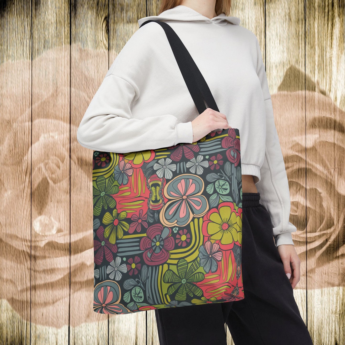 Bold Floral Tote Bag – Retro-Style Reusable Market Bag in 3 Sizes