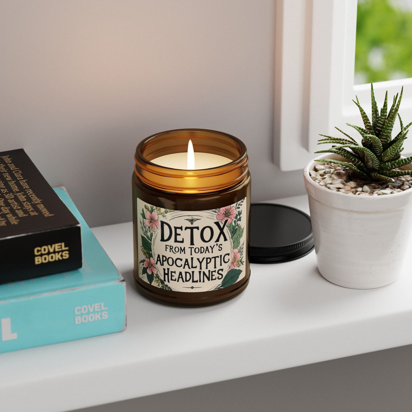 Scented Soy Candle in Amber Jar - Detox from Today’s Apocalyptic Headlines, Multiple Sizes & Scents