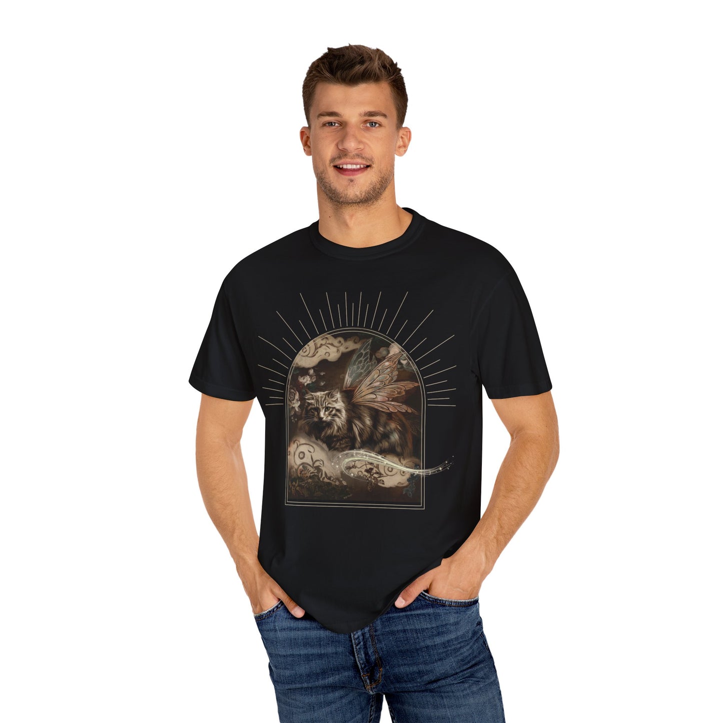 Fairy Cat Comfort Colors T-Shirt - Mystical Garden Arch Graphic Tee, Unisex Fit - Enchanted Gift for Fantasy Lovers