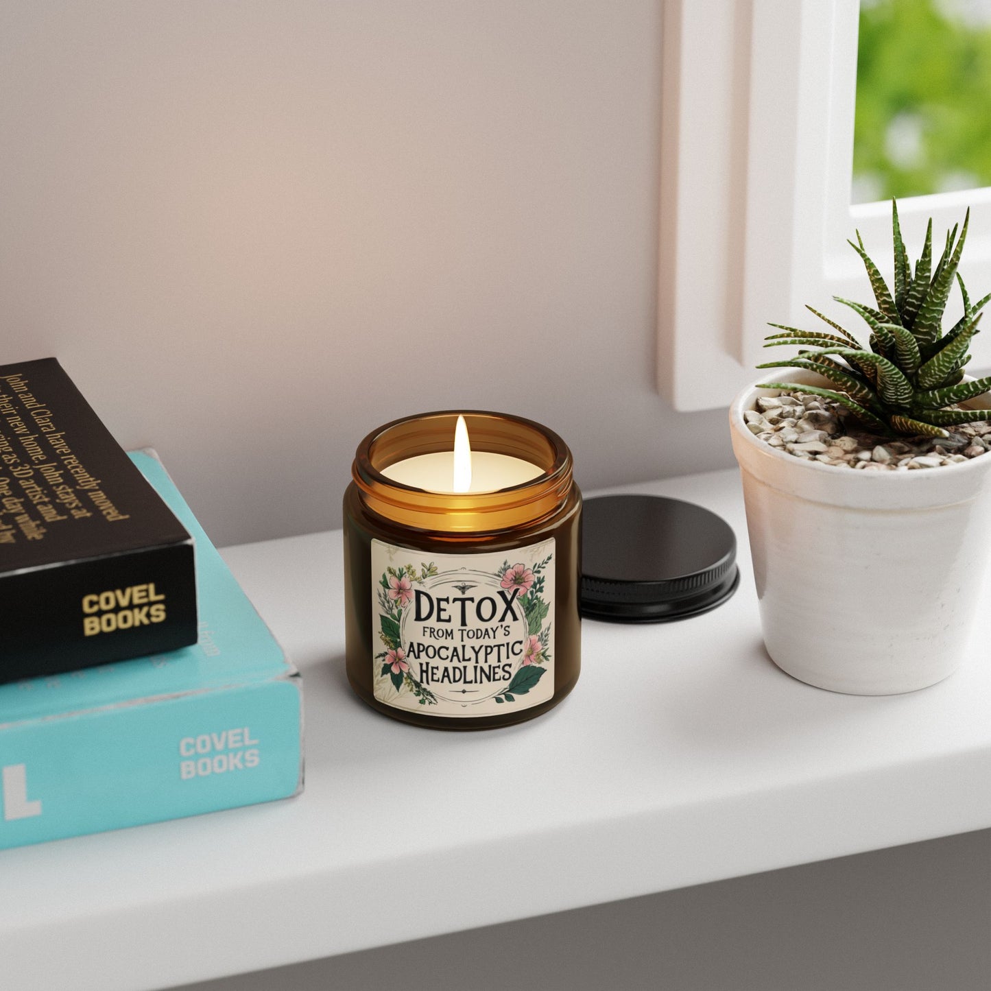 Scented Soy Candle in Amber Jar - Detox from Today’s Apocalyptic Headlines, Multiple Sizes & Scents