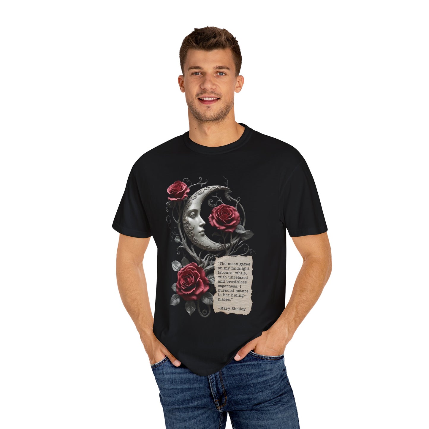 Mary Shelley Quote Comfort Colors Garment Dyed T-Shirt | Gothic Literature Moon Rose Tee | Dark Academia Victorian Fashion | Literary Gift