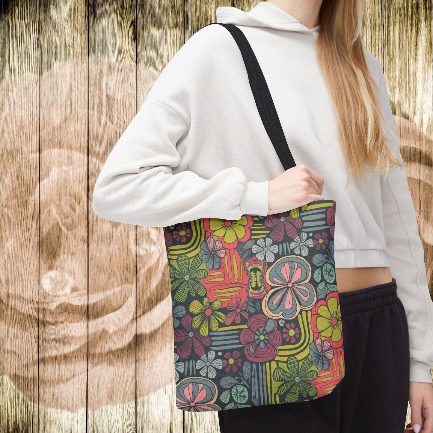 Bold Floral Tote Bag – Retro-Style Reusable Market Bag in 3 Sizes