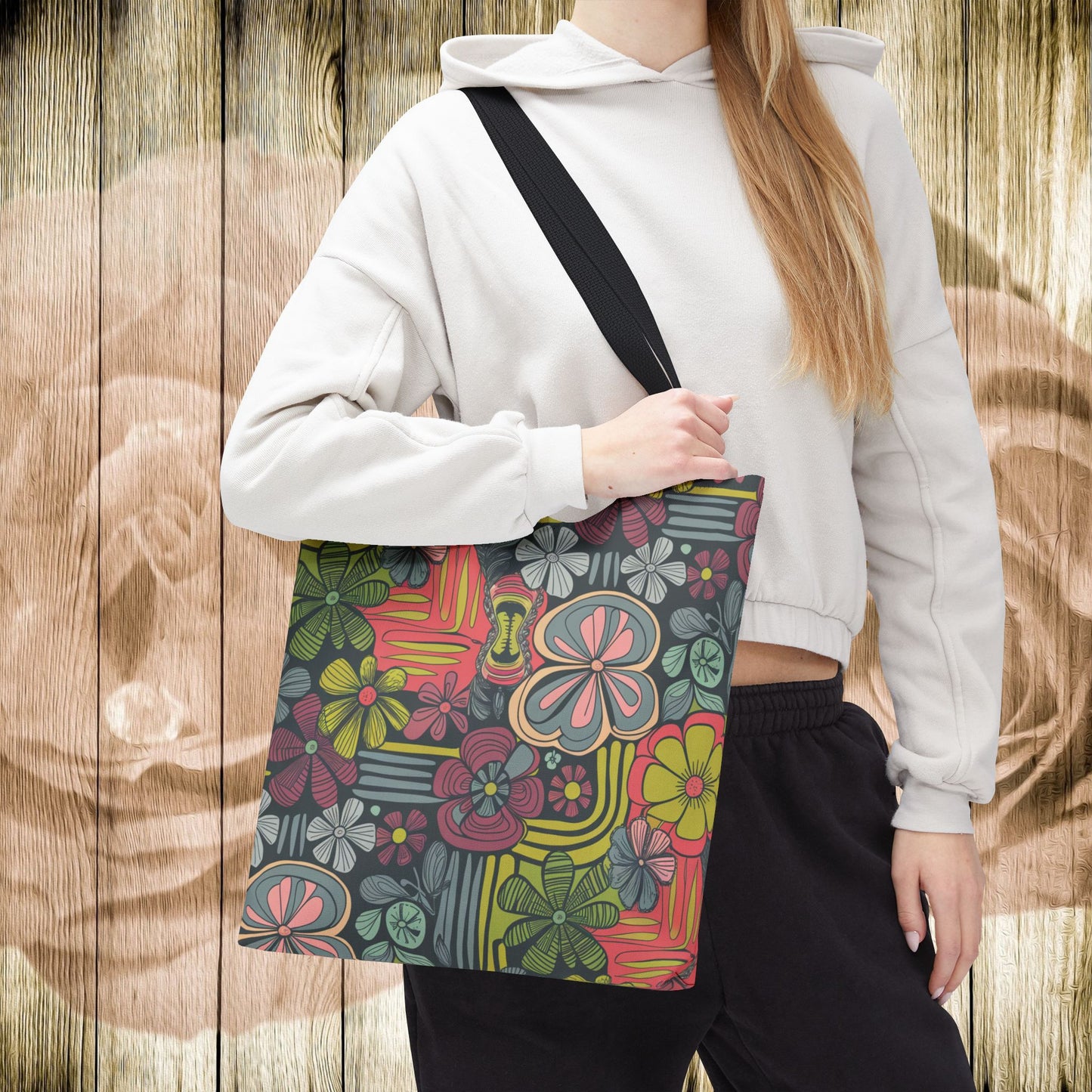 Bold Floral Tote Bag – Retro-Style Reusable Market Bag in 3 Sizes