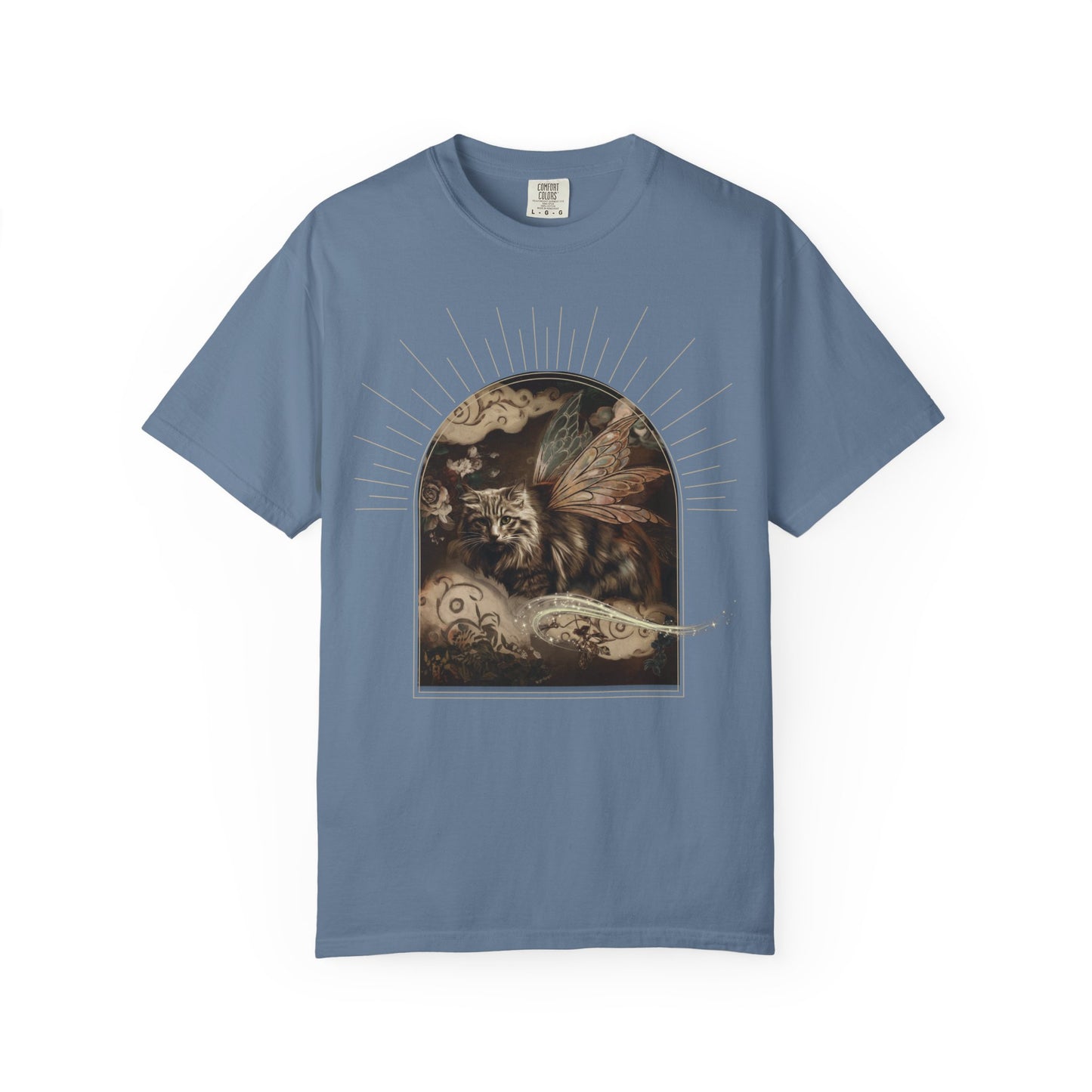 Fairy Cat Comfort Colors T-Shirt - Mystical Garden Arch Graphic Tee, Unisex Fit - Enchanted Gift for Fantasy Lovers