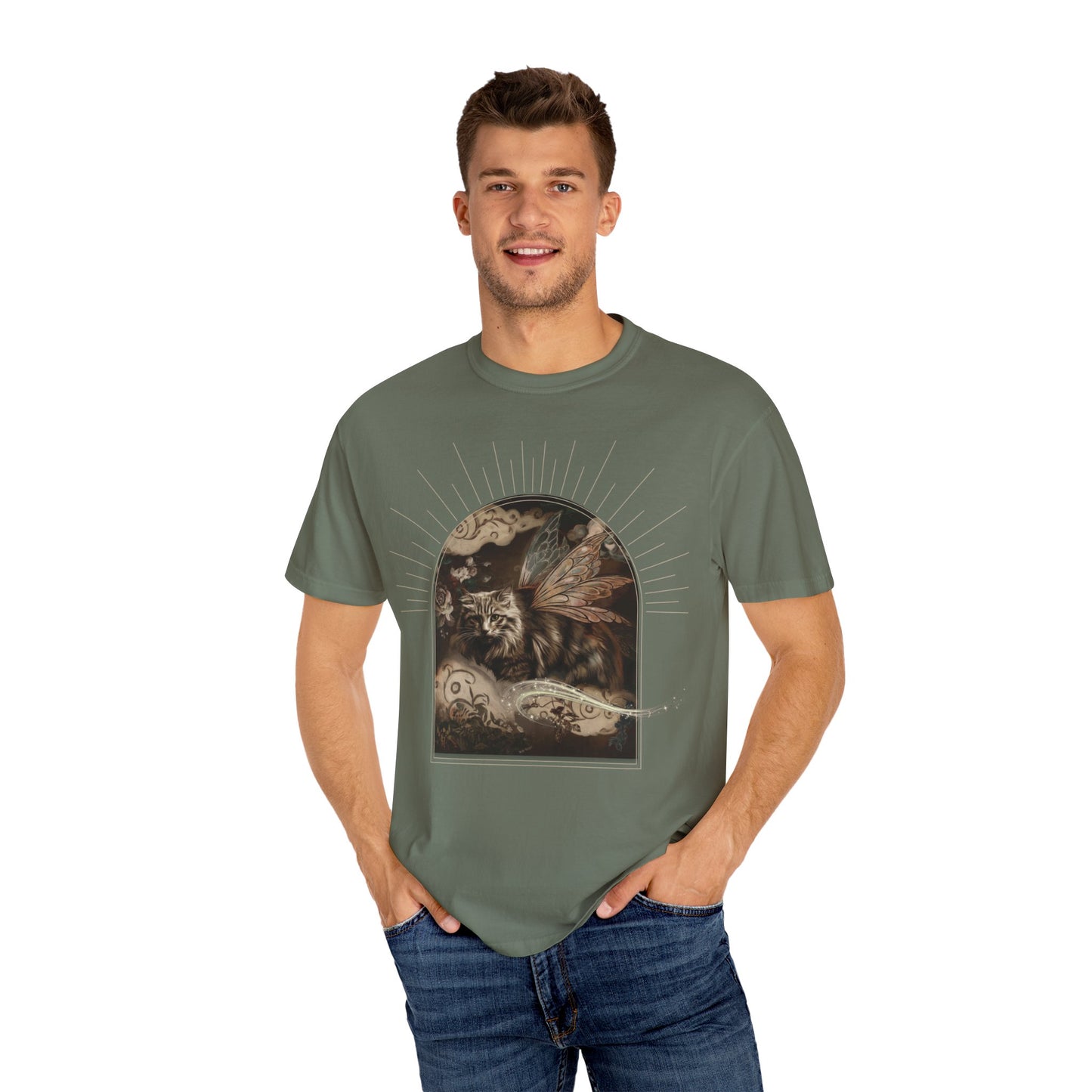 Fairy Cat Comfort Colors T-Shirt - Mystical Garden Arch Graphic Tee, Unisex Fit - Enchanted Gift for Fantasy Lovers