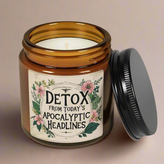 Scented Soy Candle in Amber Jar - Detox from Today’s Apocalyptic Headlines, Multiple Sizes & Scents