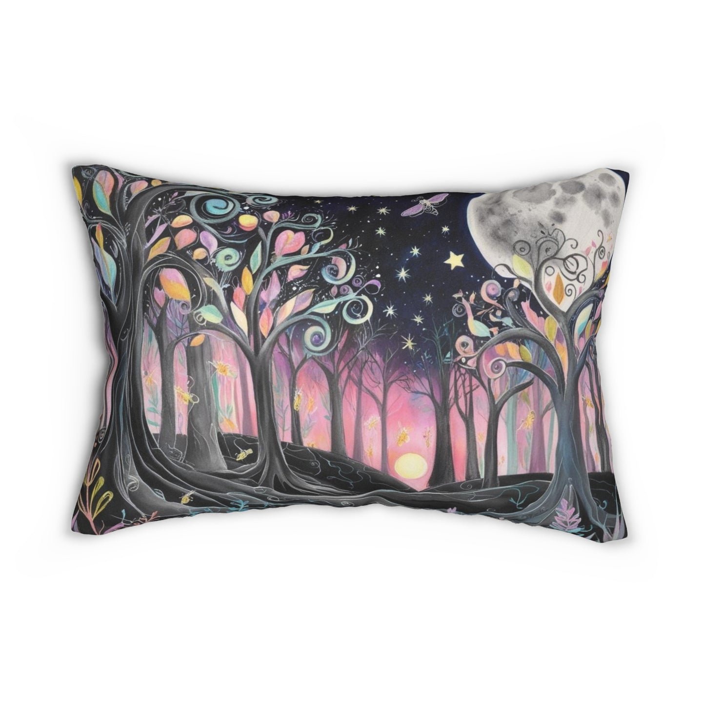 Enchanted Forest Lumbar Pillow, Whimsical Moonlight Cushion, Dark Fairytale Home Decor, 20x14 Throw Pillow