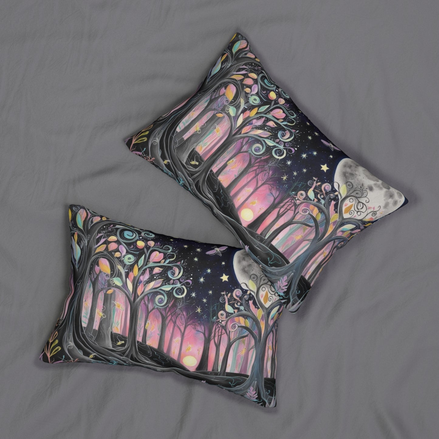 Enchanted Forest Lumbar Pillow, Whimsical Moonlight Cushion, Dark Fairytale Home Decor, 20x14 Throw Pillow