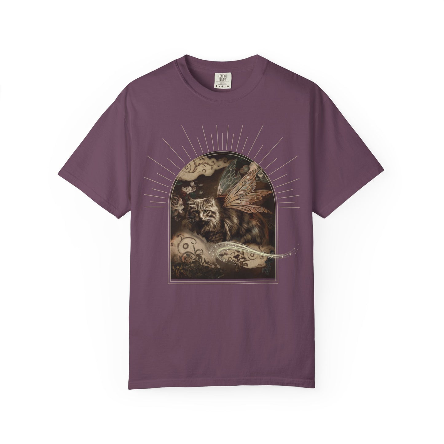 Fairy Cat Comfort Colors T-Shirt - Mystical Garden Arch Graphic Tee, Unisex Fit - Enchanted Gift for Fantasy Lovers