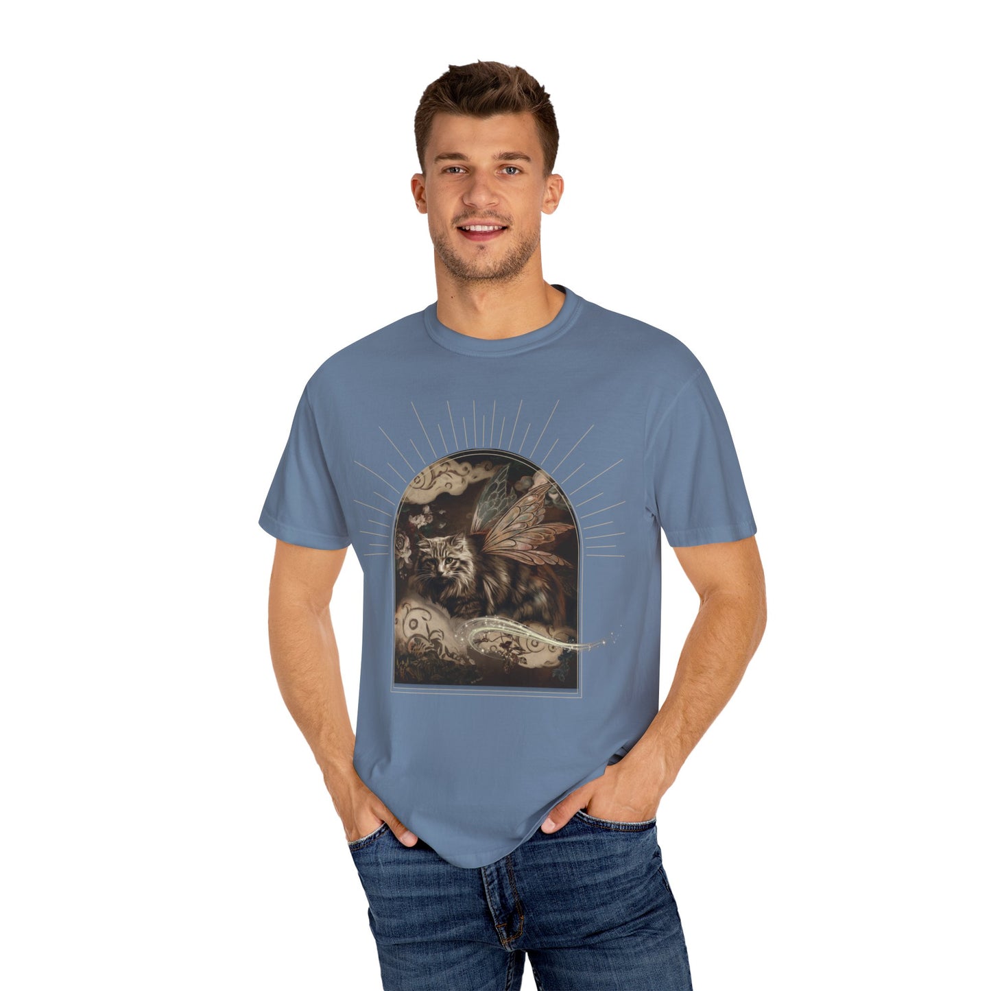 Fairy Cat Comfort Colors T-Shirt - Mystical Garden Arch Graphic Tee, Unisex Fit - Enchanted Gift for Fantasy Lovers