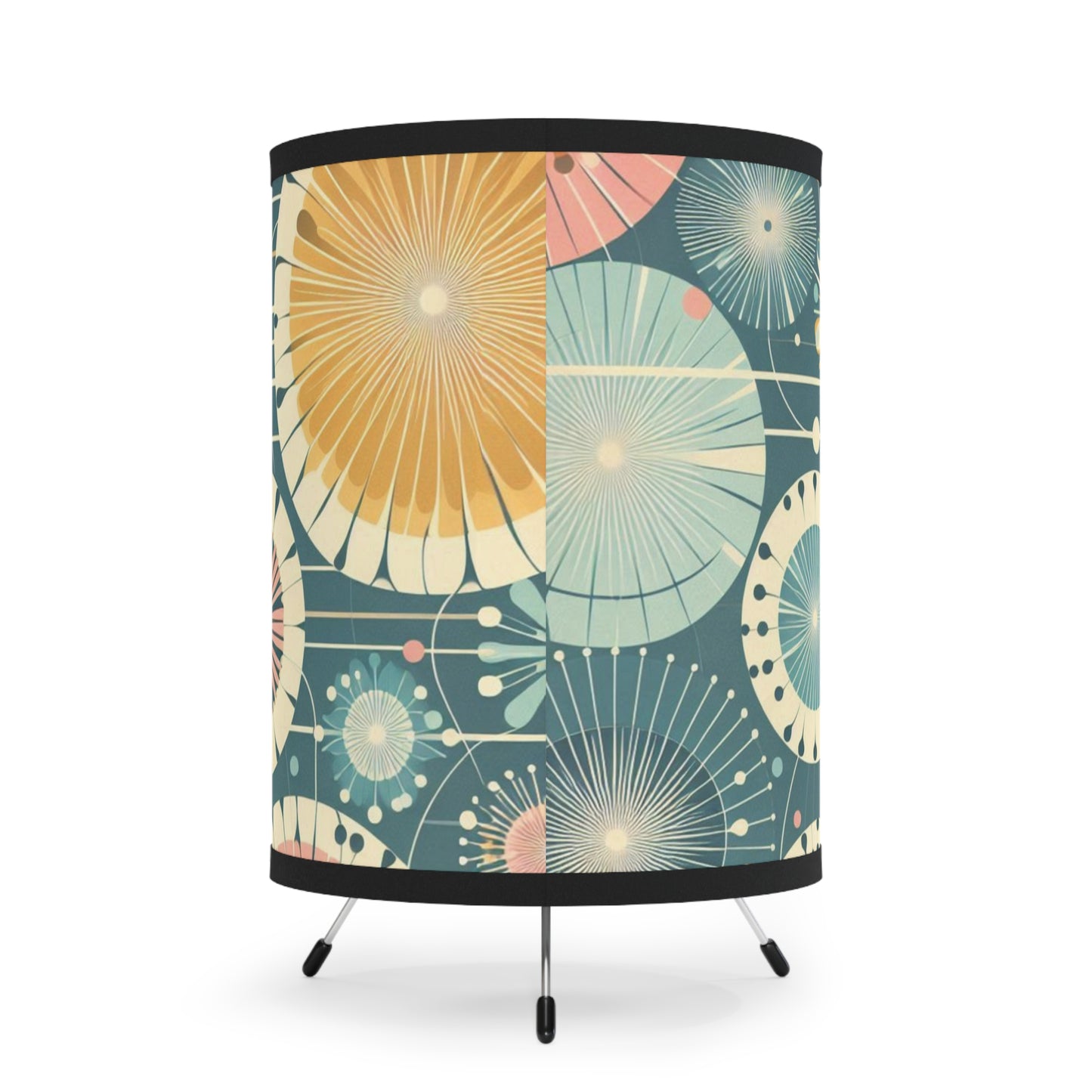 Tripod Table Lamp - Retro Dandelions Over Dark Teal