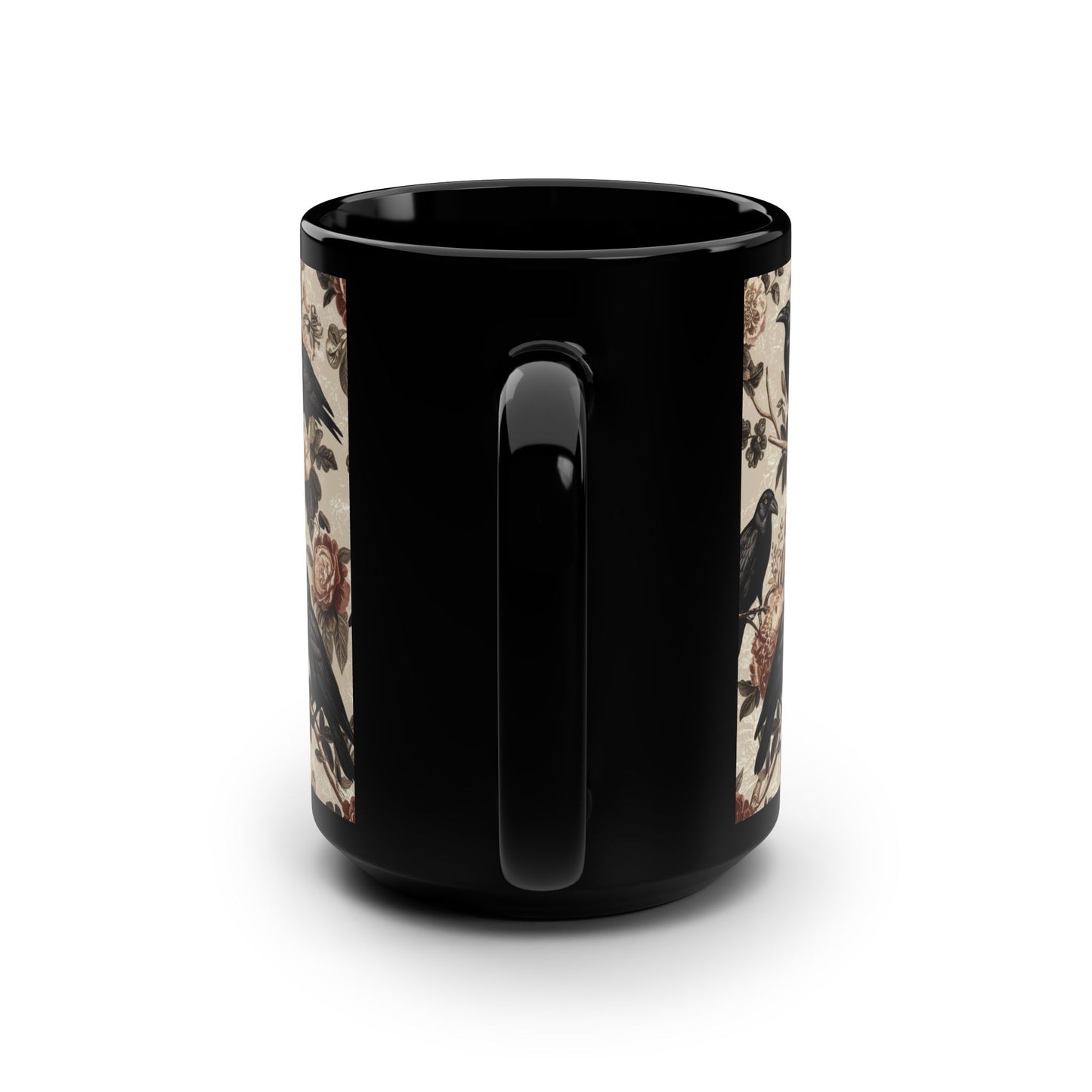 Floral Raven Mug, 15oz Black Mug, Perfect Gift for Halloween, Coffee Lovers, Home Decor, Gothic Style, Unique Present