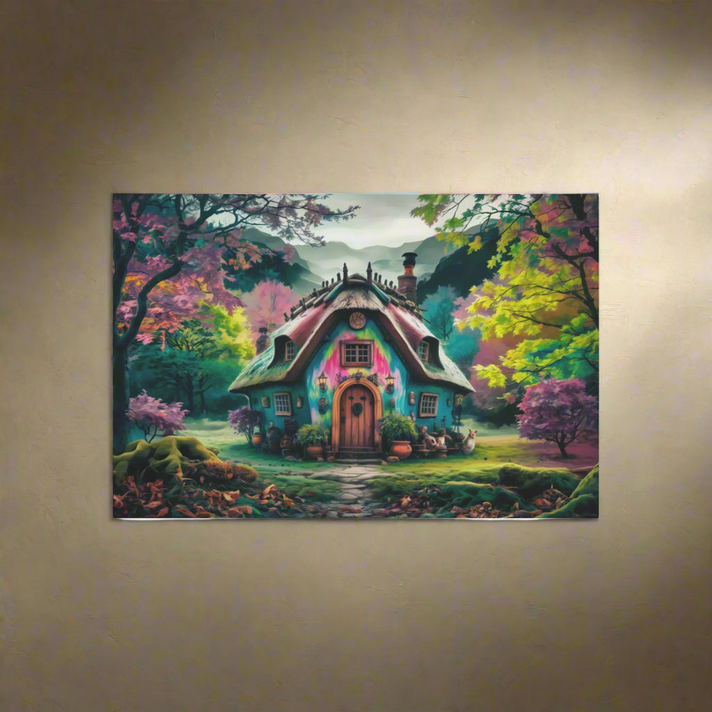 Metal Wall Art - Whimsical Cottage Fantasy Home Decor, Enchanted Forest Scene, Surreal Fairytale Wall Hanging