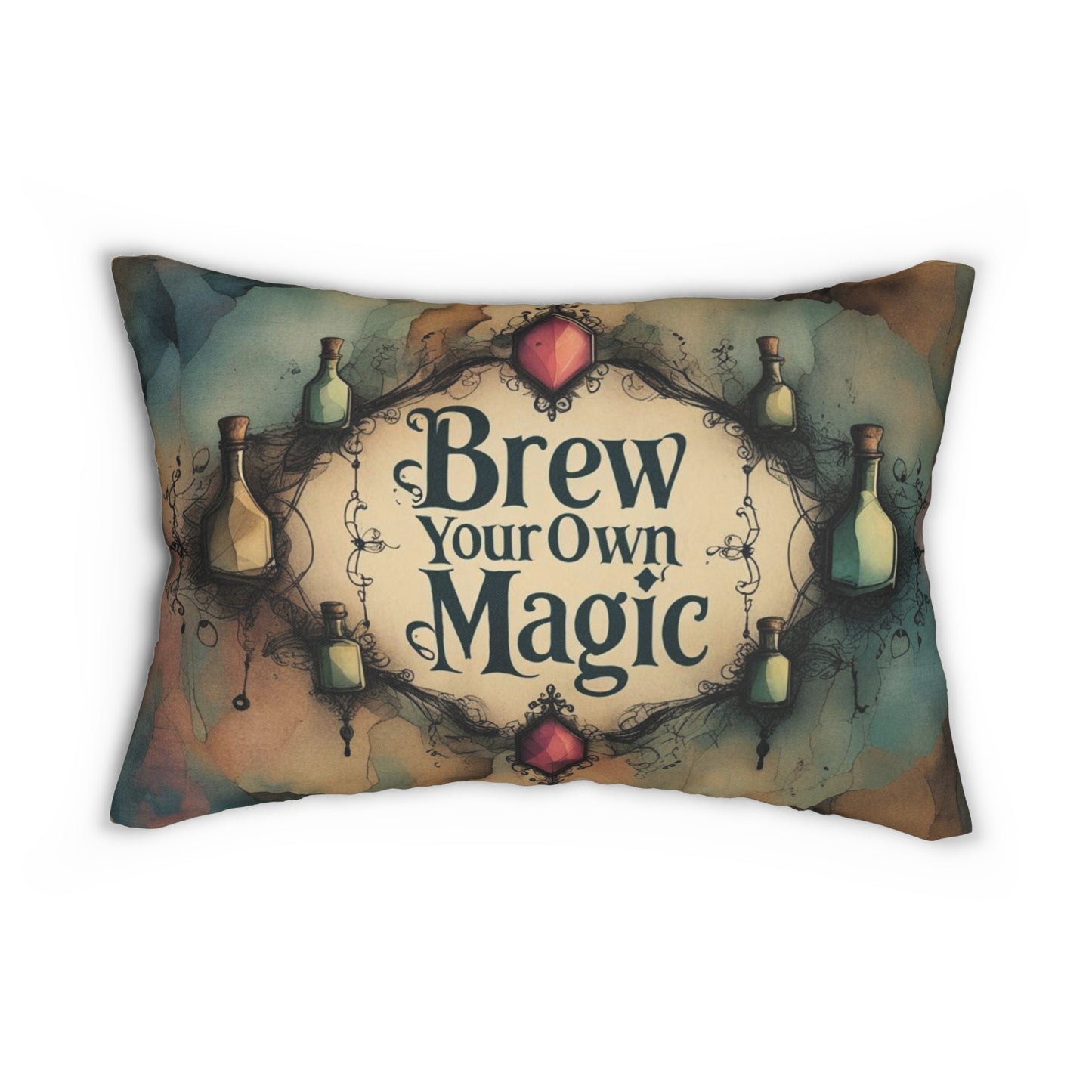 Brew Your Own Magic Lumbar Pillow, Gothic Apothecary Cushion, Dark Fairytale Quote Home Decor, 20x14 Throw Pillow
