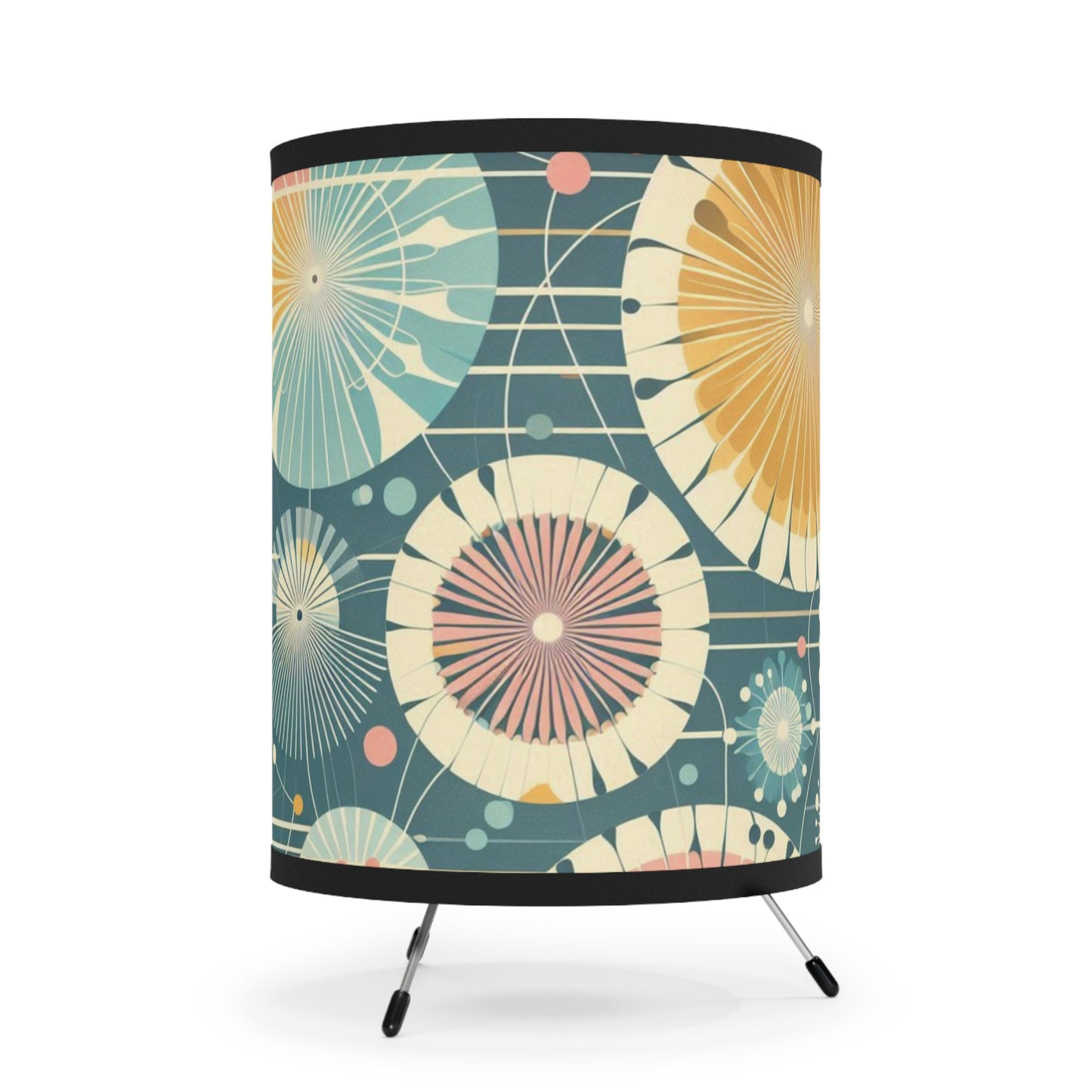 Tripod Table Lamp - Retro Dandelions Over Dark Teal