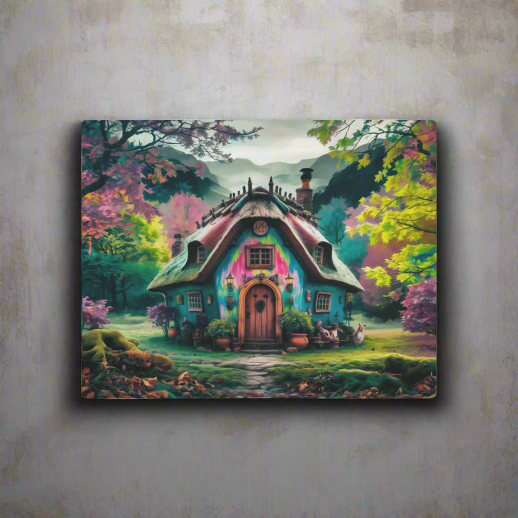 Metal Wall Art - Whimsical Cottage Fantasy Home Decor, Enchanted Forest Scene, Surreal Fairytale Wall Hanging