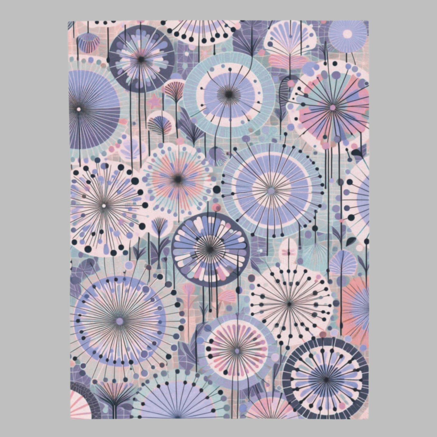 Velveteen Plush Blanket - Whimsical Dandelion Purple and Pink Pastels