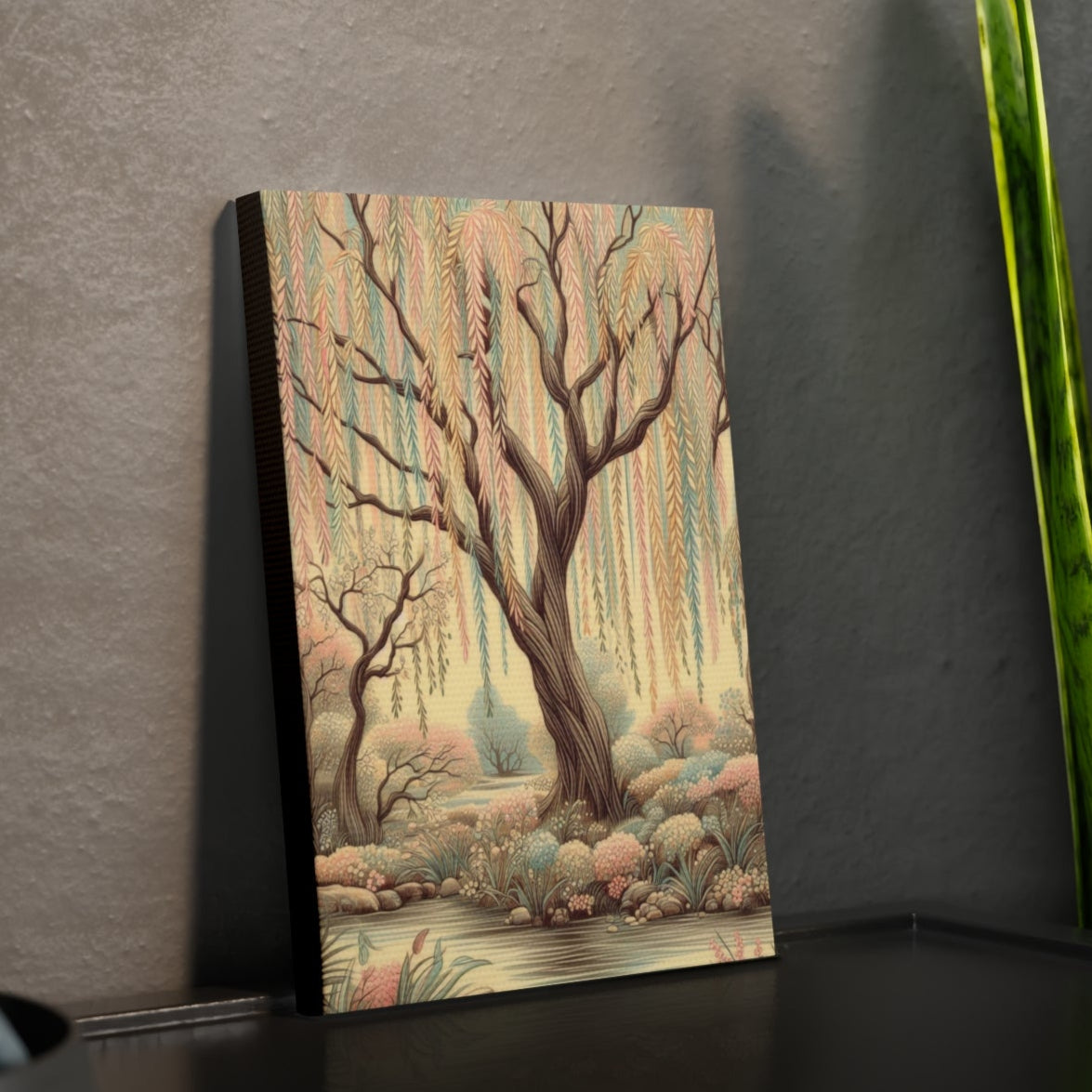 Canvas Sticky Tile - Magical Pastel Weeping Willow, Lightweight Wall Art