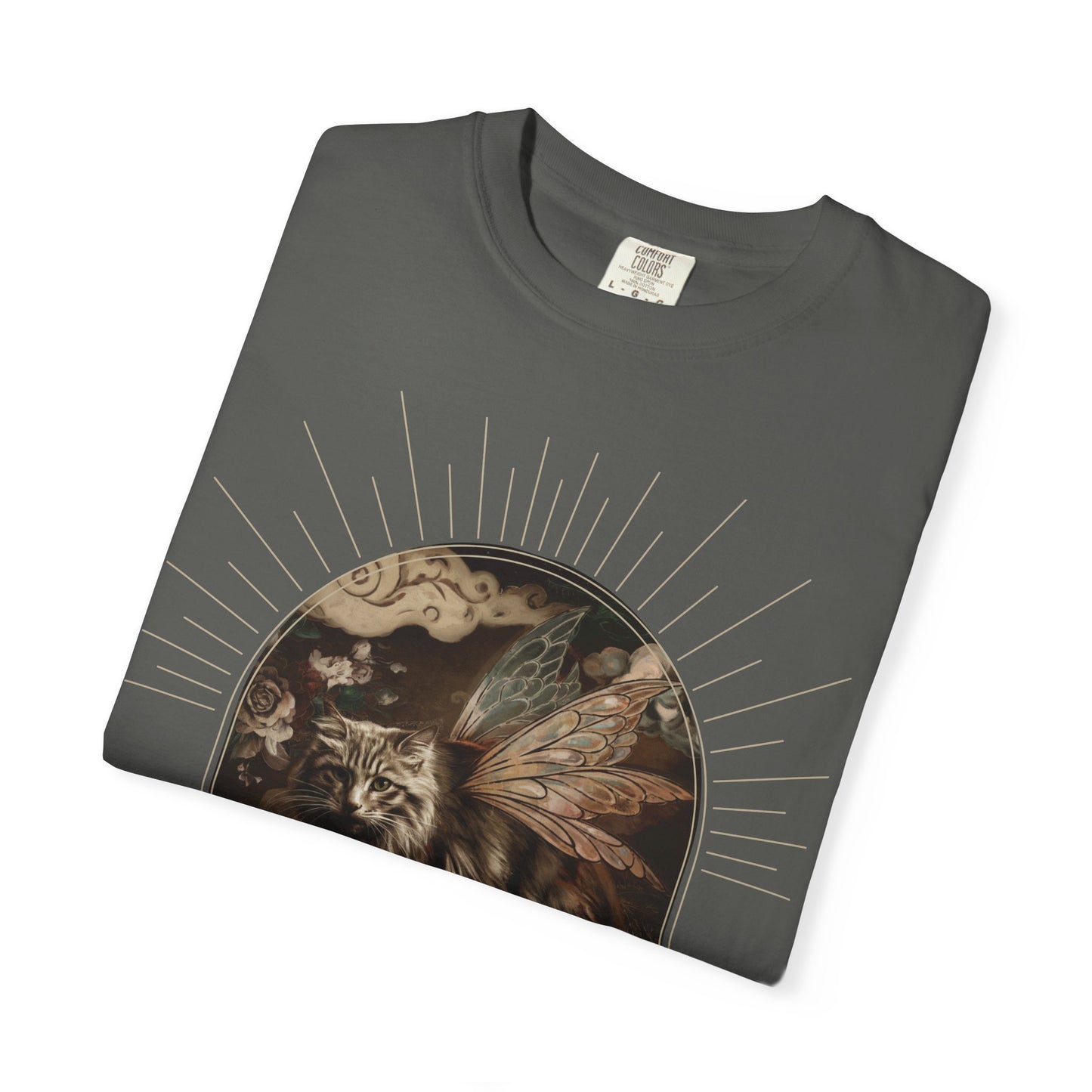 Fairy Cat Comfort Colors T-Shirt - Mystical Garden Arch Graphic Tee, Unisex Fit - Enchanted Gift for Fantasy Lovers