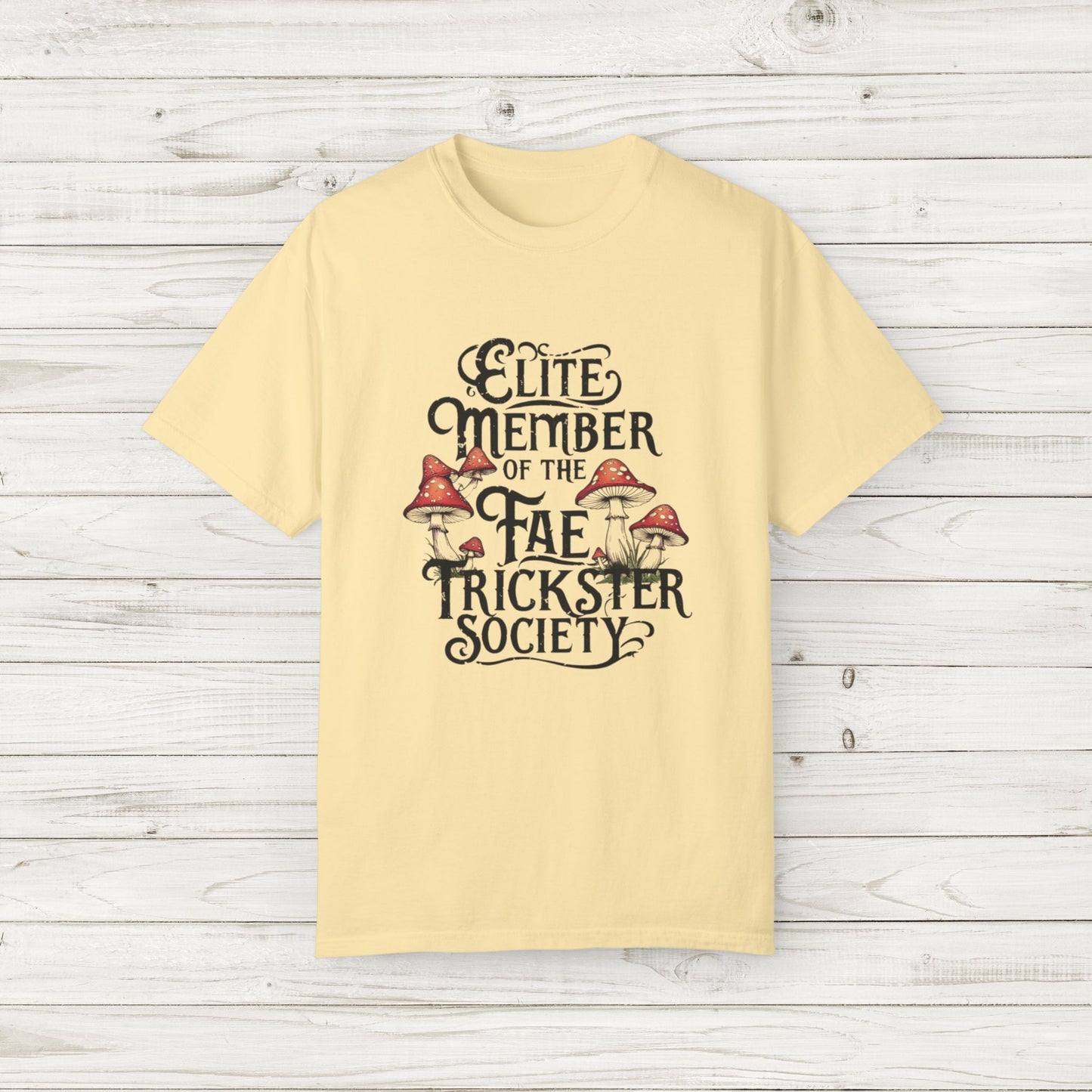 Fae Trickster Society Comfort Colors Tee – Fairycore T-Shirt with Mushrooms, S-4XL
