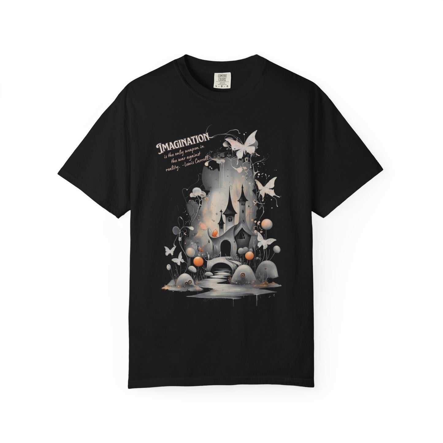 Imagination Is the Only Weapon Shirt - Lewis Carroll Castle & Butterfly Tee, Comfort Colors Garment Dyed Unisex T-Shirt