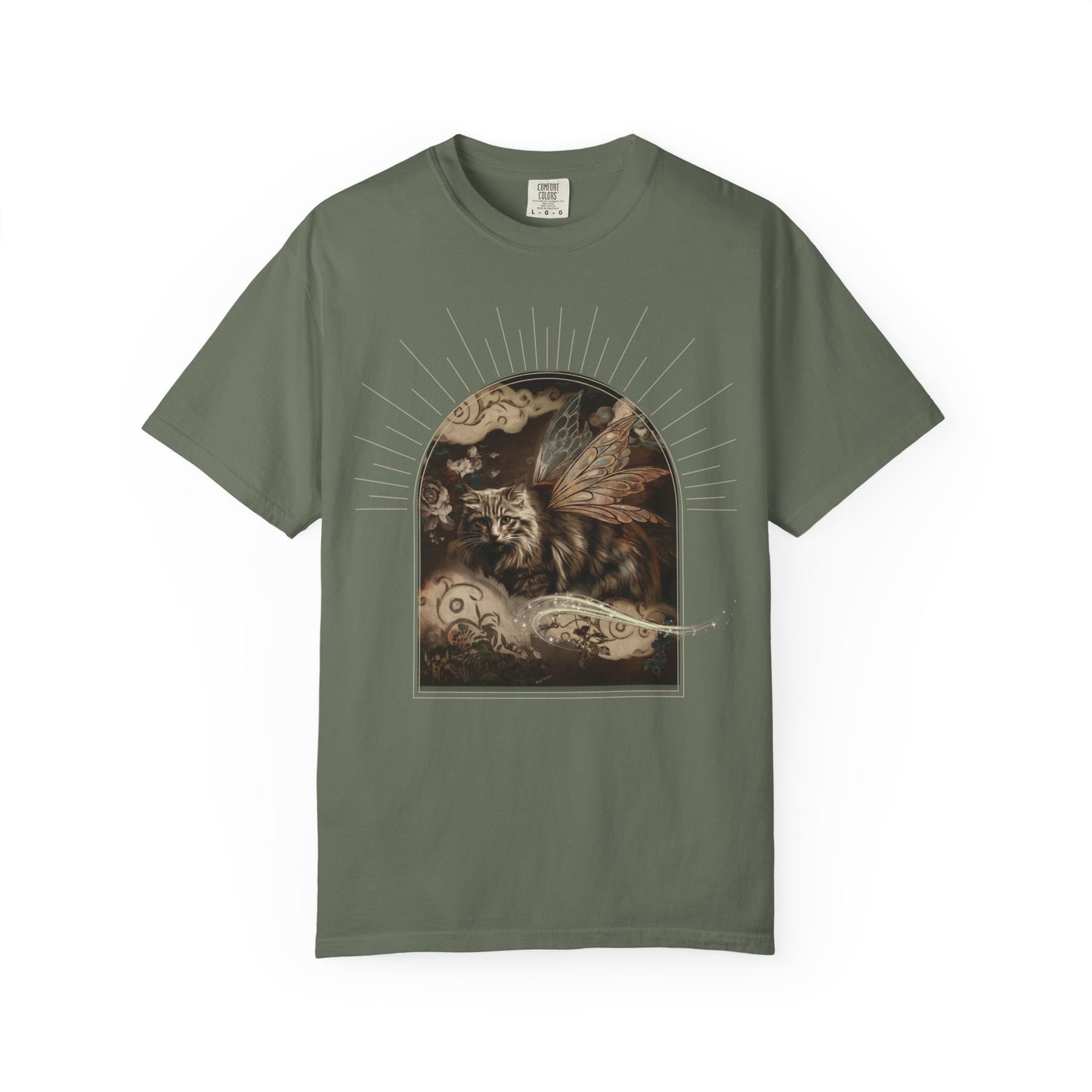 Fairy Cat Comfort Colors T-Shirt - Mystical Garden Arch Graphic Tee, Unisex Fit - Enchanted Gift for Fantasy Lovers