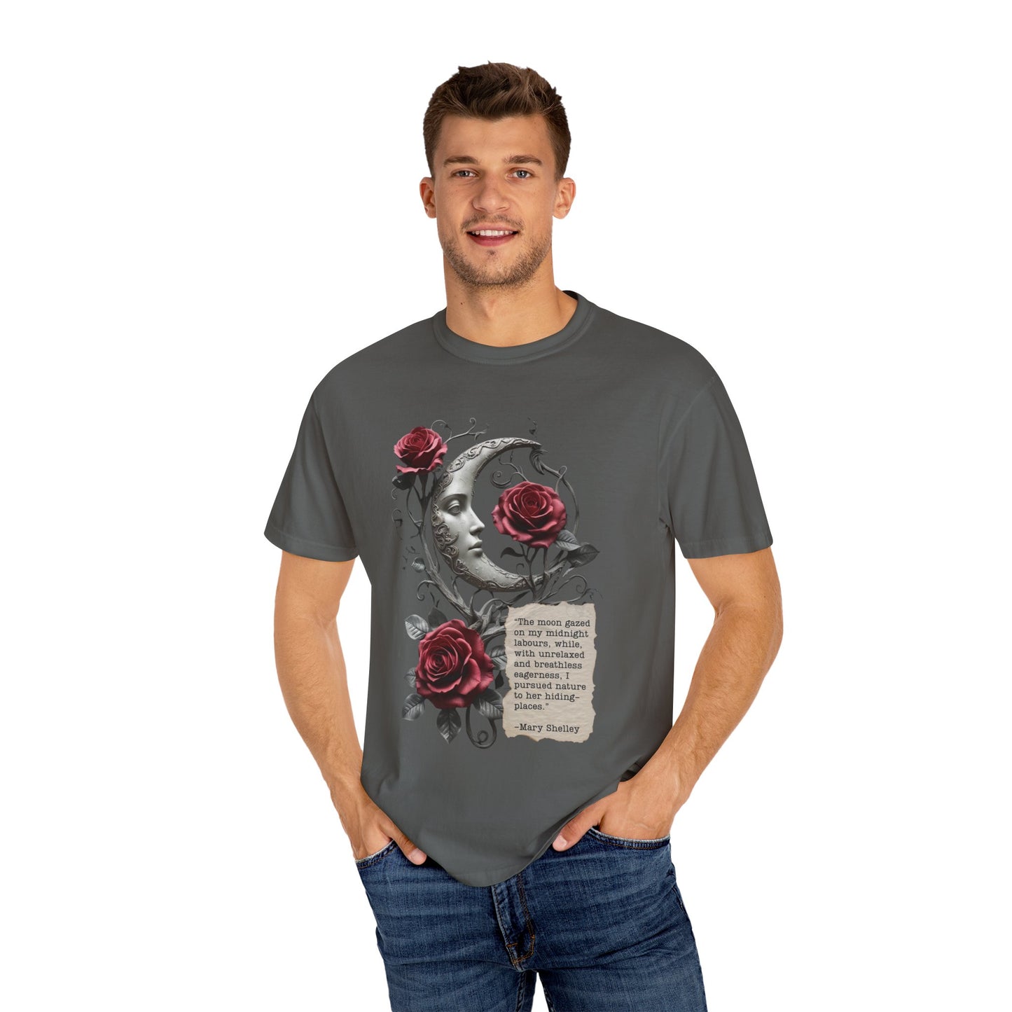 Mary Shelley Quote Comfort Colors Garment Dyed T-Shirt | Gothic Literature Moon Rose Tee | Dark Academia Victorian Fashion | Literary Gift