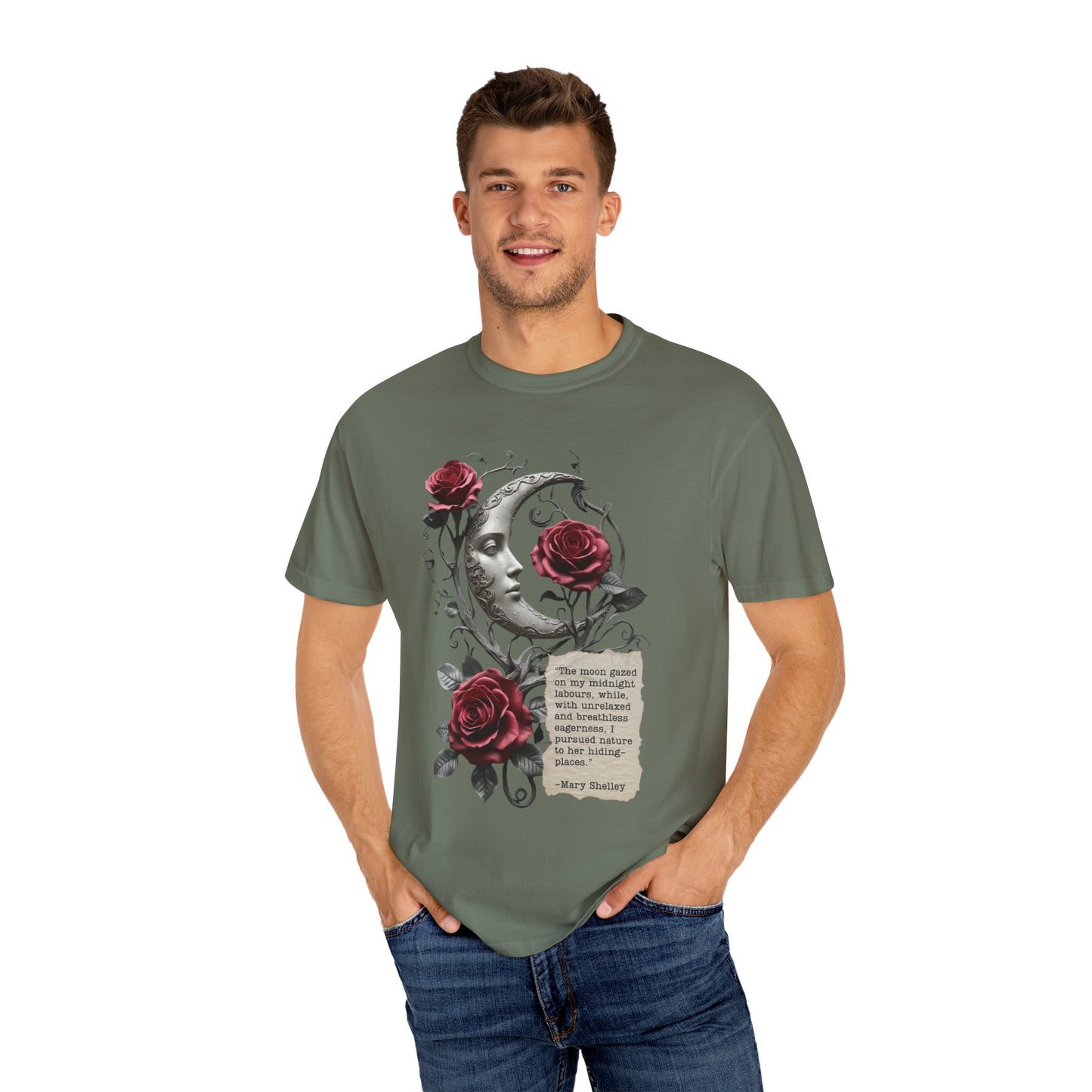 Mary Shelley Quote Comfort Colors Garment Dyed T-Shirt | Gothic Literature Moon Rose Tee | Dark Academia Victorian Fashion | Literary Gift