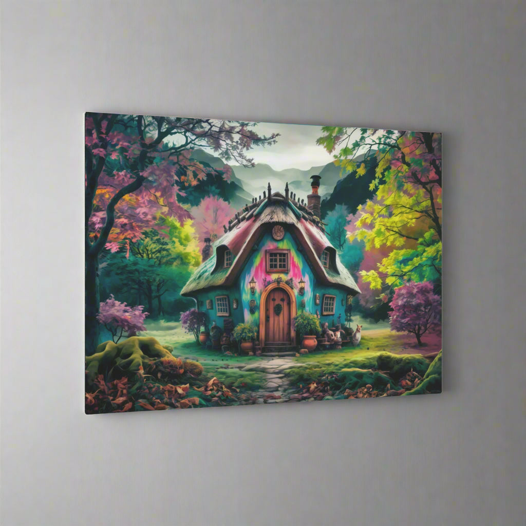 Metal Wall Art - Whimsical Cottage Fantasy Home Decor, Enchanted Forest Scene, Surreal Fairytale Wall Hanging