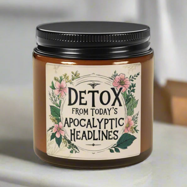 Scented Soy Candle in Amber Jar - Detox from Today’s Apocalyptic Headlines, Multiple Sizes & Scents