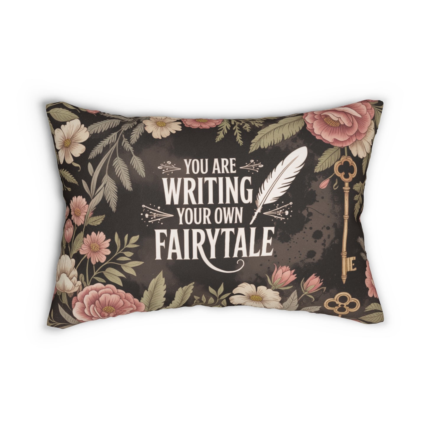 Fairytale Quote Lumbar Pillow, You Are Writing Your Own Fairytale Cushion, Gothic Floral Home Decor, 20x14 Throw Pillow