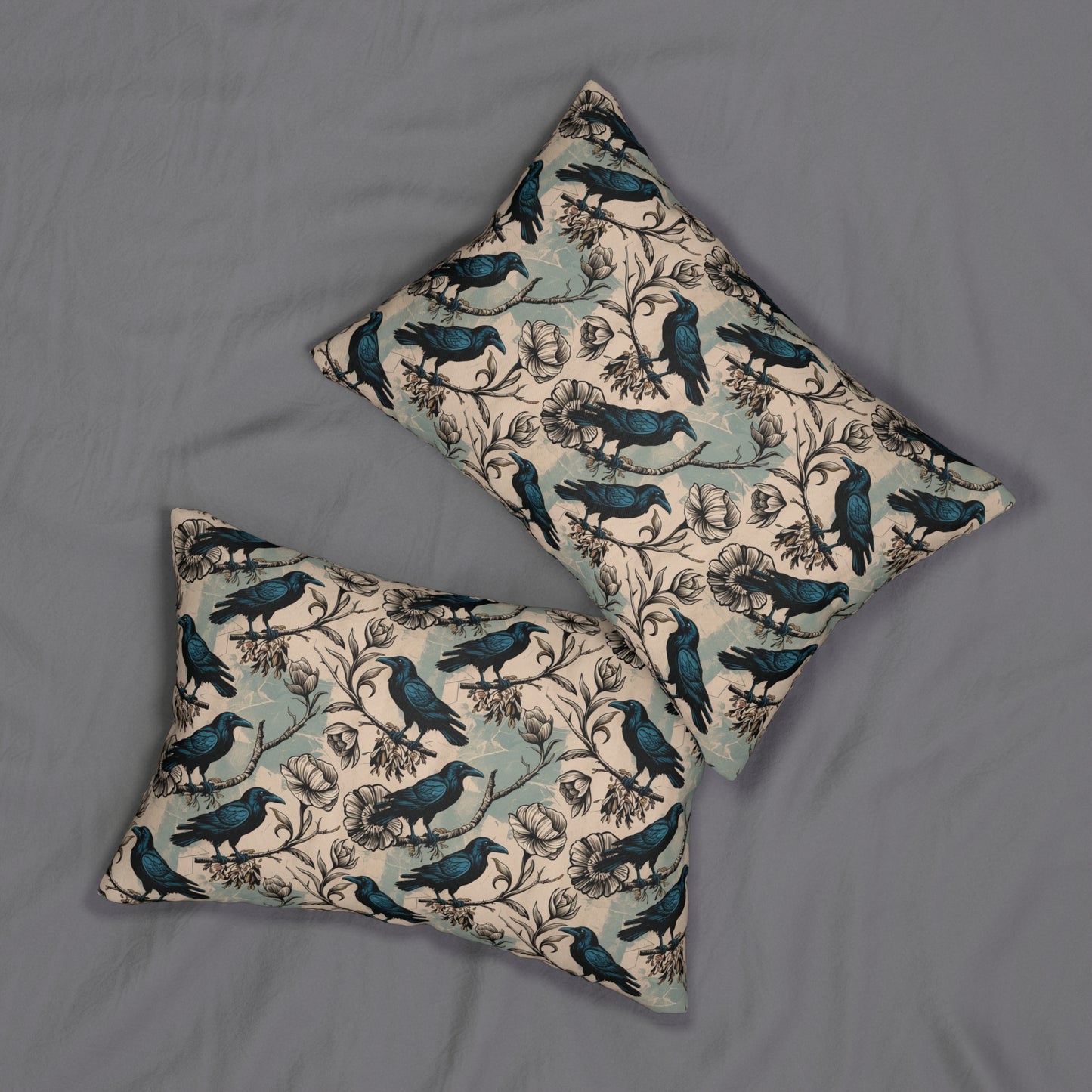 Gothic Crow & Floral Lumbar Pillow – 20x14" Sustainable Throw Pillow