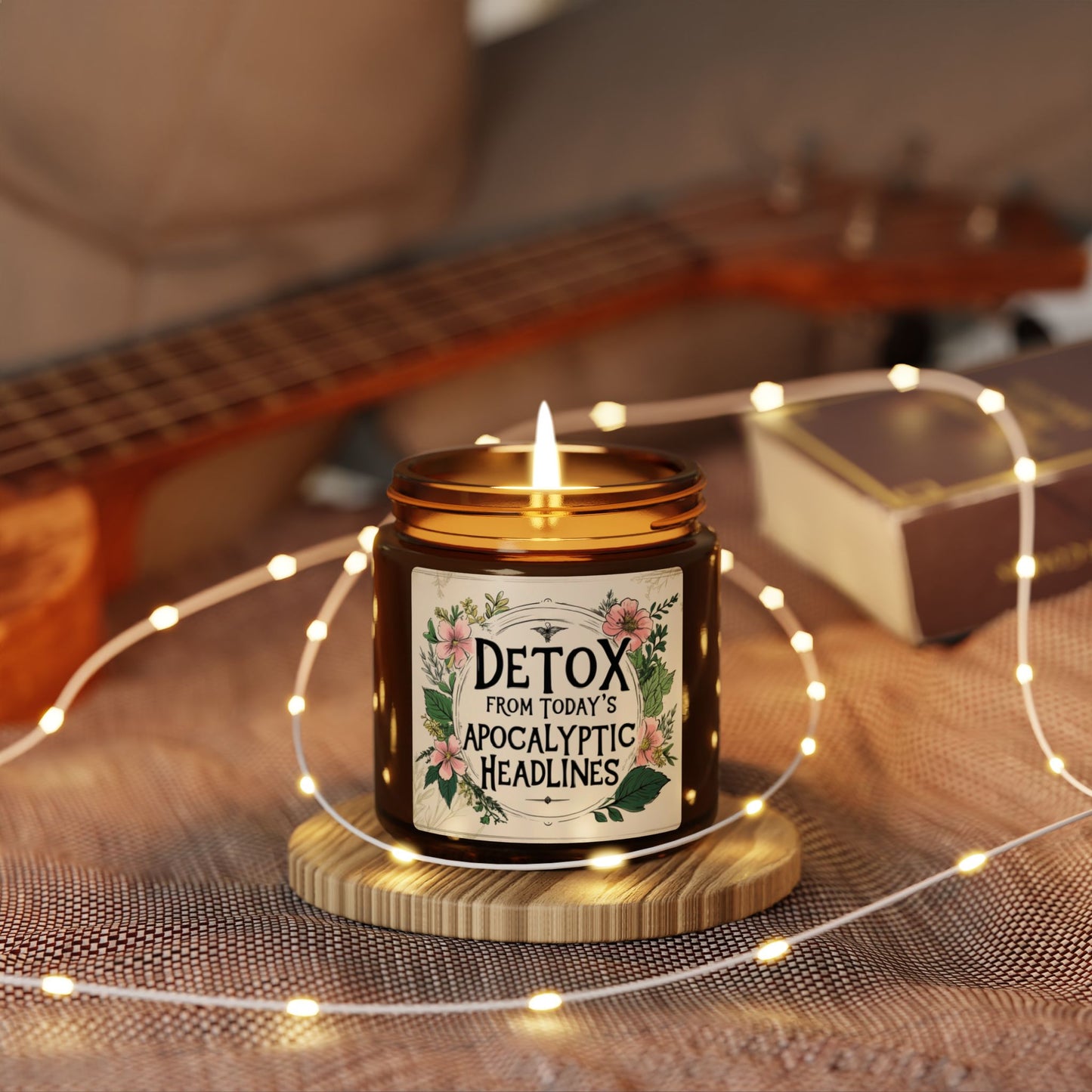 Scented Soy Candle in Amber Jar - Detox from Today’s Apocalyptic Headlines, Multiple Sizes & Scents