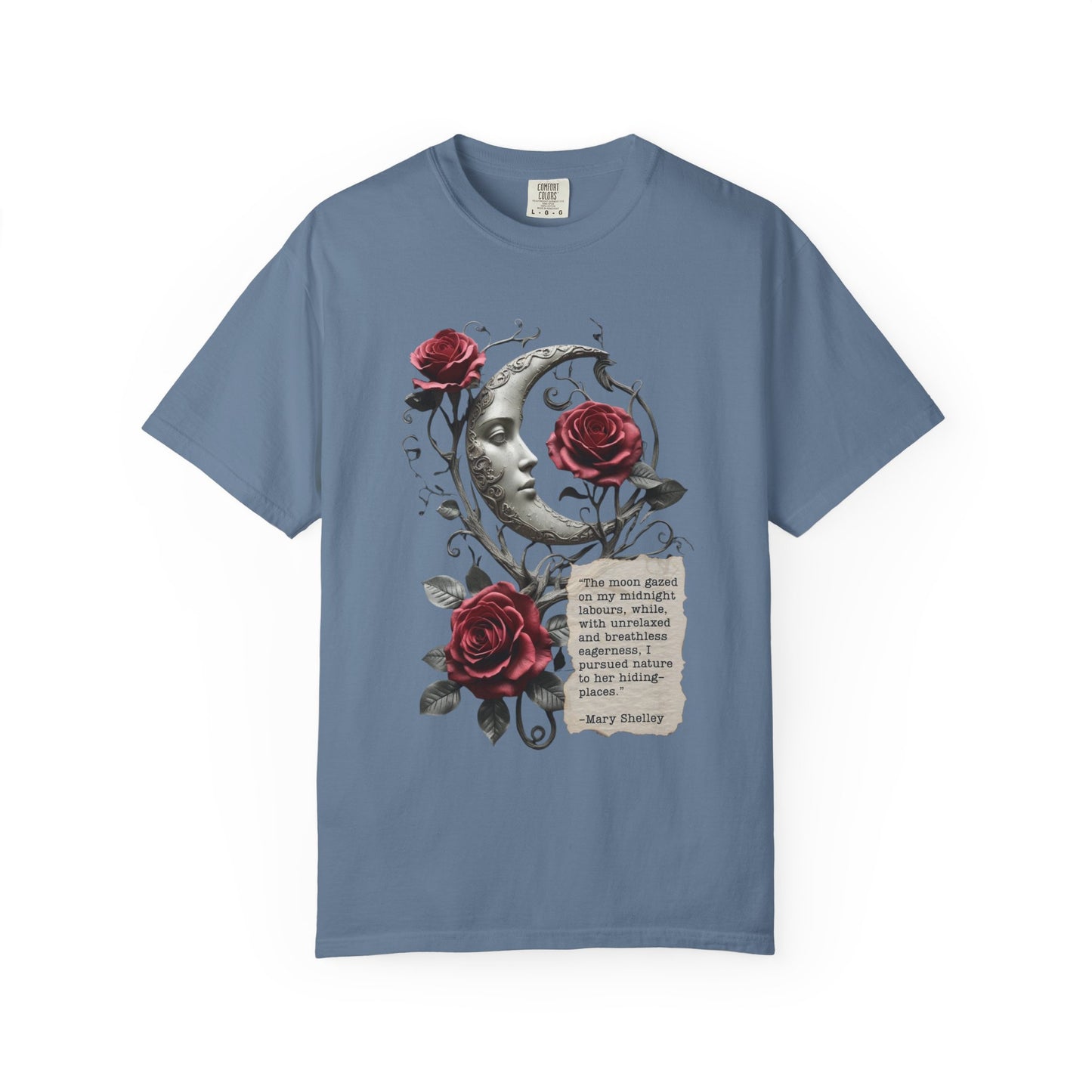 Mary Shelley Quote Comfort Colors Garment Dyed T-Shirt | Gothic Literature Moon Rose Tee | Dark Academia Victorian Fashion | Literary Gift