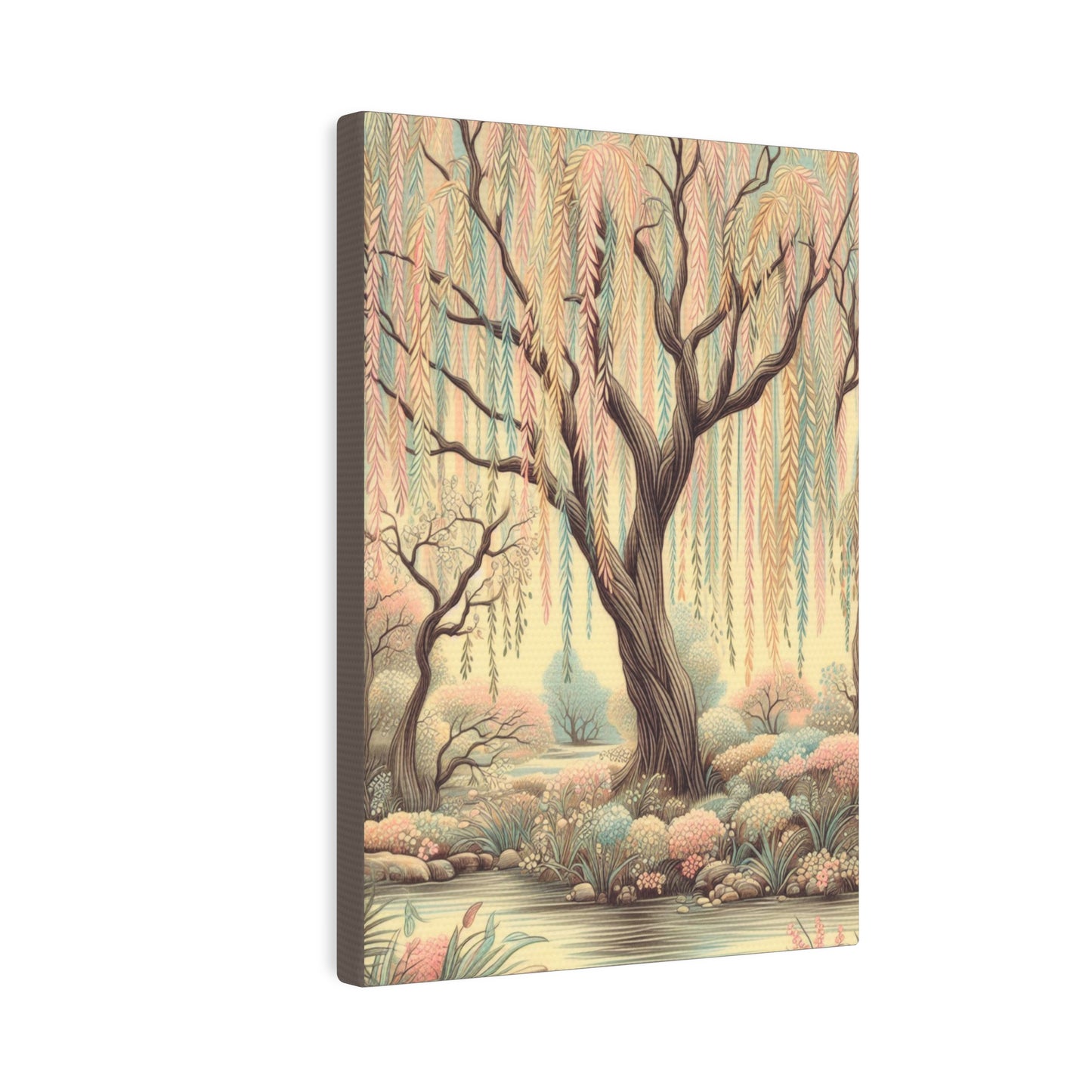 Canvas Sticky Tile - Magical Pastel Weeping Willow, Lightweight Wall Art