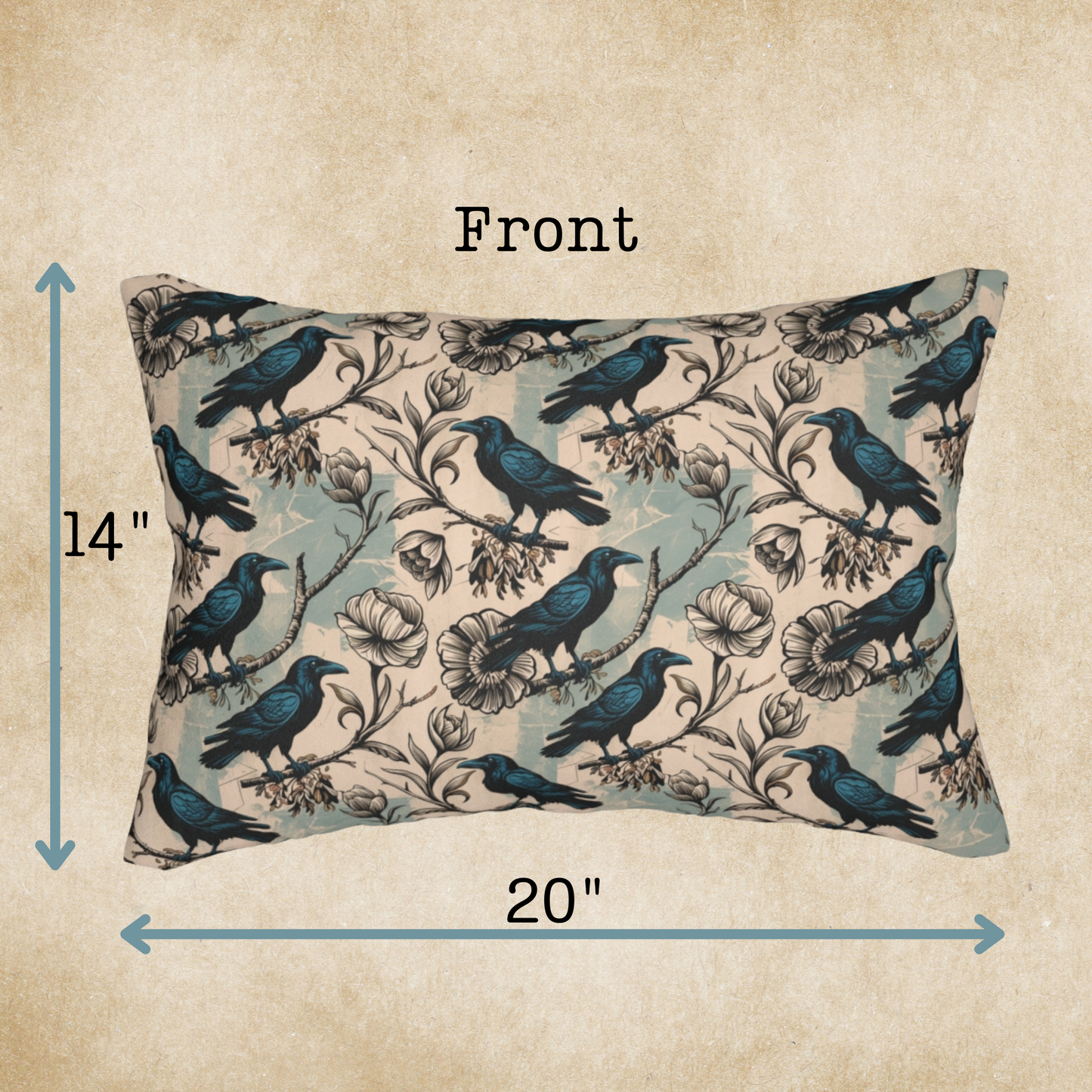 Gothic Crow & Floral Lumbar Pillow – 20x14" Sustainable Throw Pillow