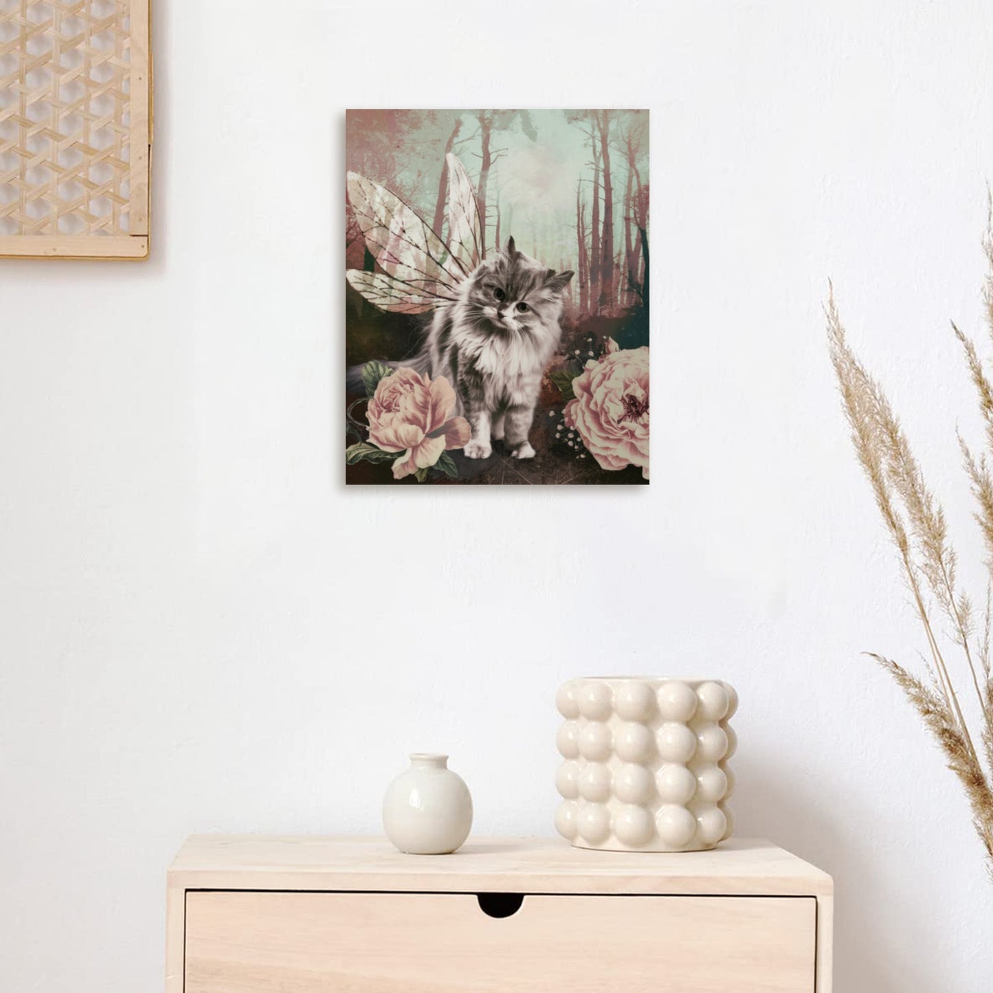 Fairy Cat Wood Panel 8x10 Wall Art | Whimsical Kitten Print