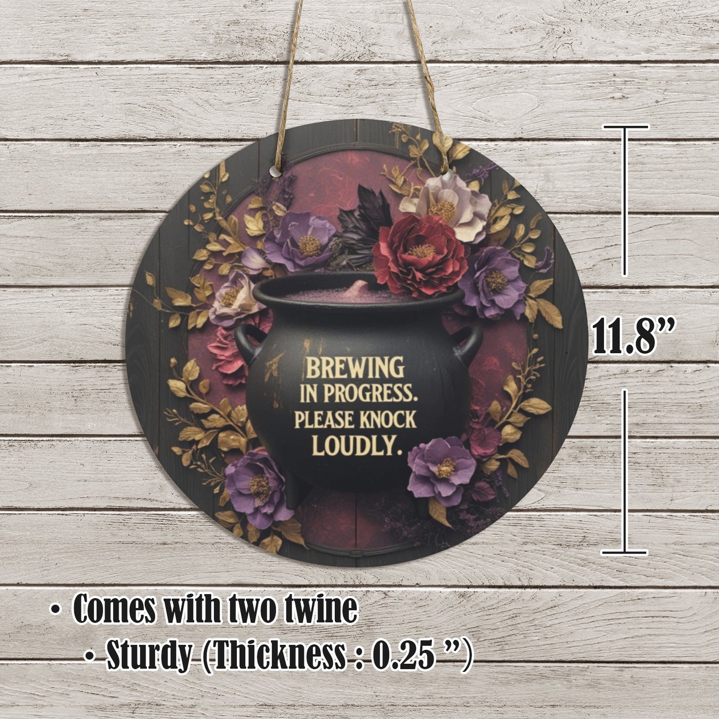 Brewing in Progress Round Wooden Sign | Cute Entry or Door Sign