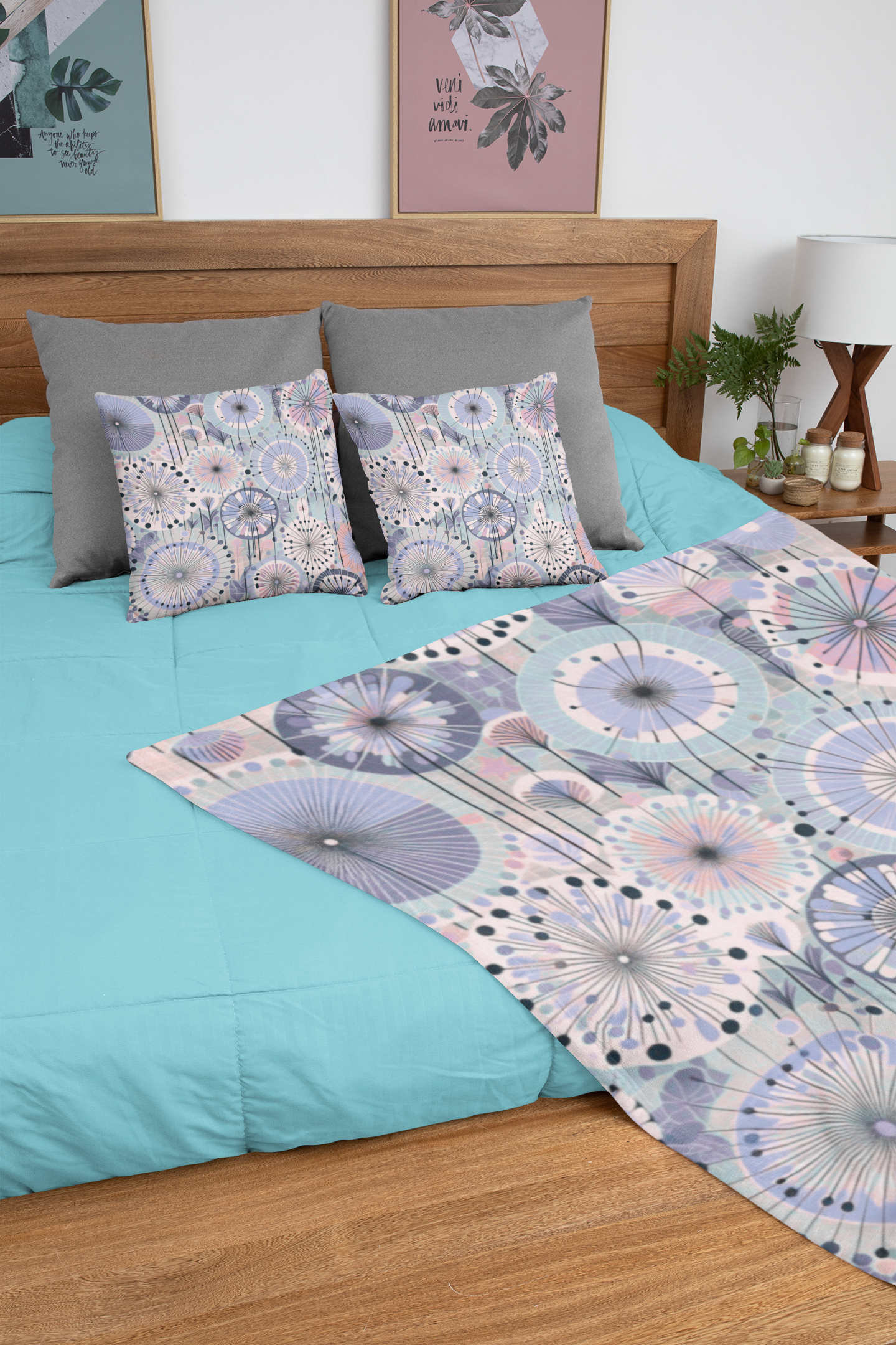 Velveteen Plush Blanket - Whimsical Dandelion Purple and Pink Pastels