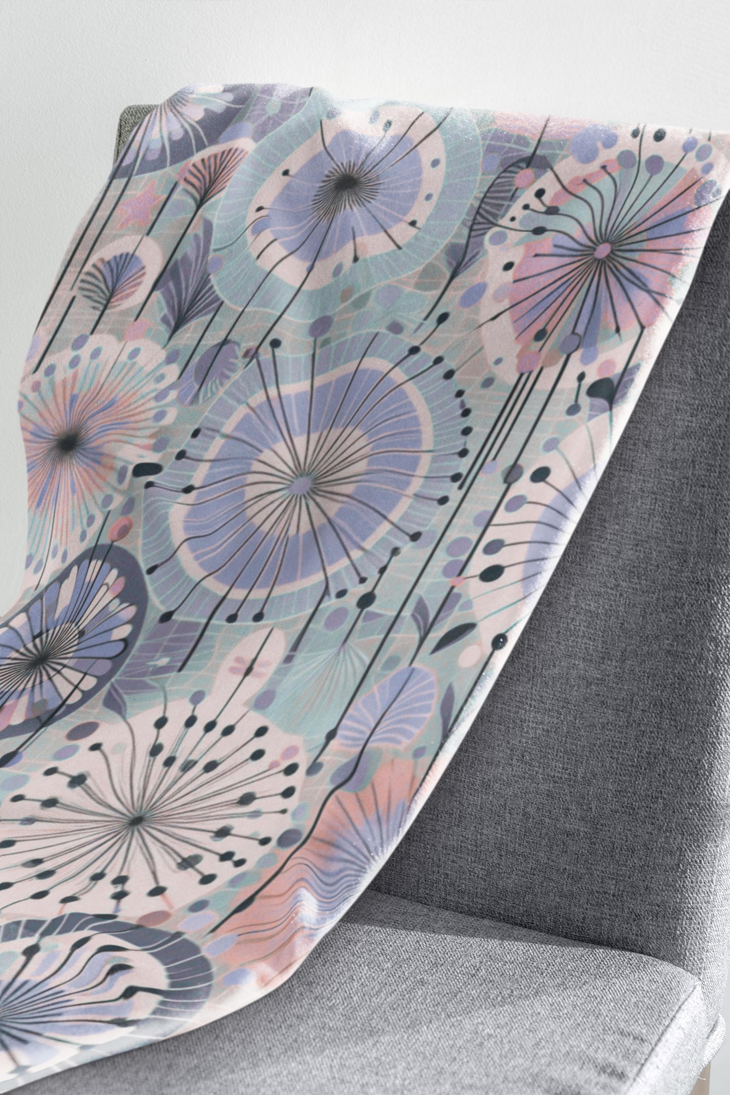 Velveteen Plush Blanket - Whimsical Dandelion Purple and Pink Pastels