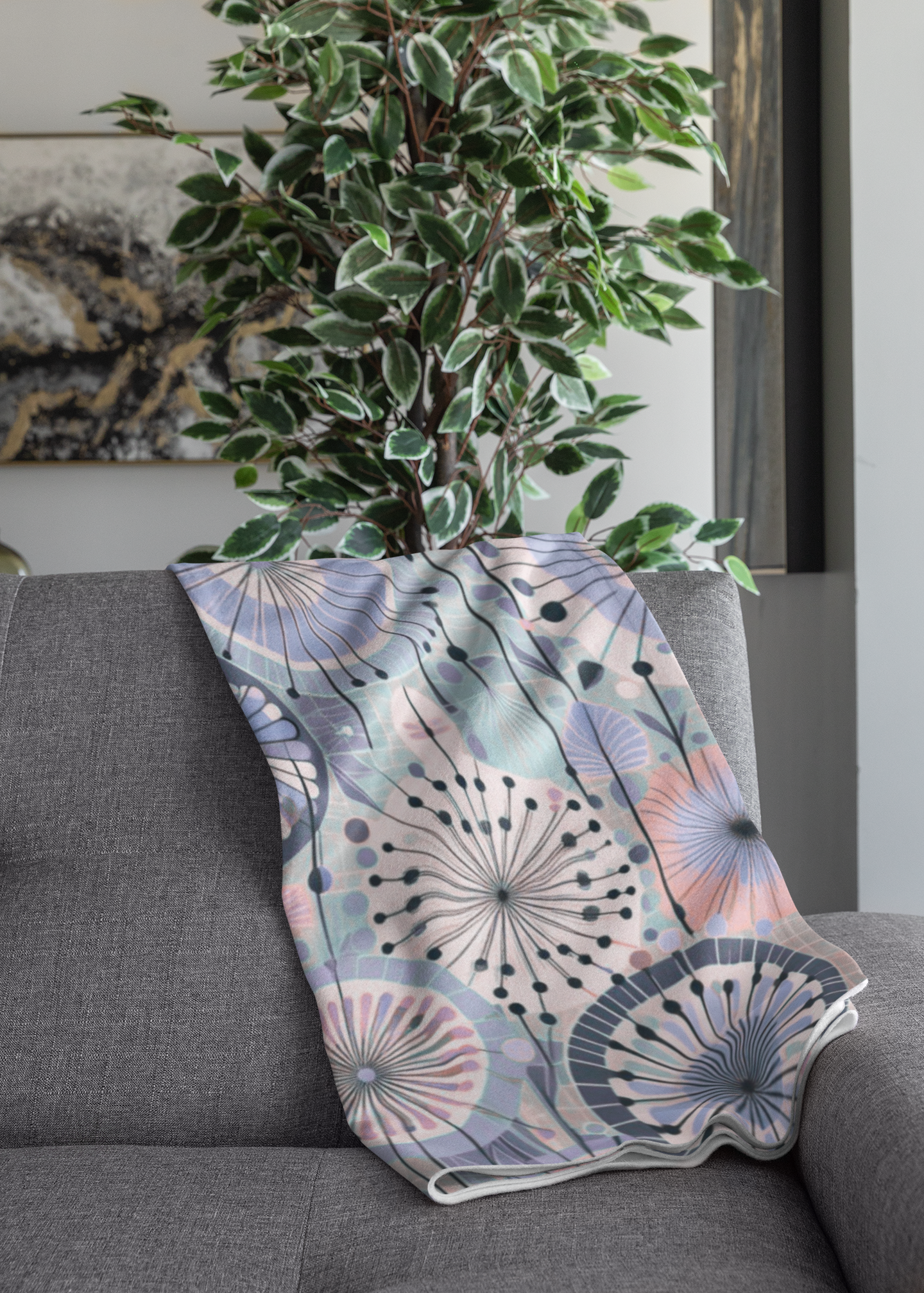 Velveteen Plush Blanket - Whimsical Dandelion Purple and Pink Pastels