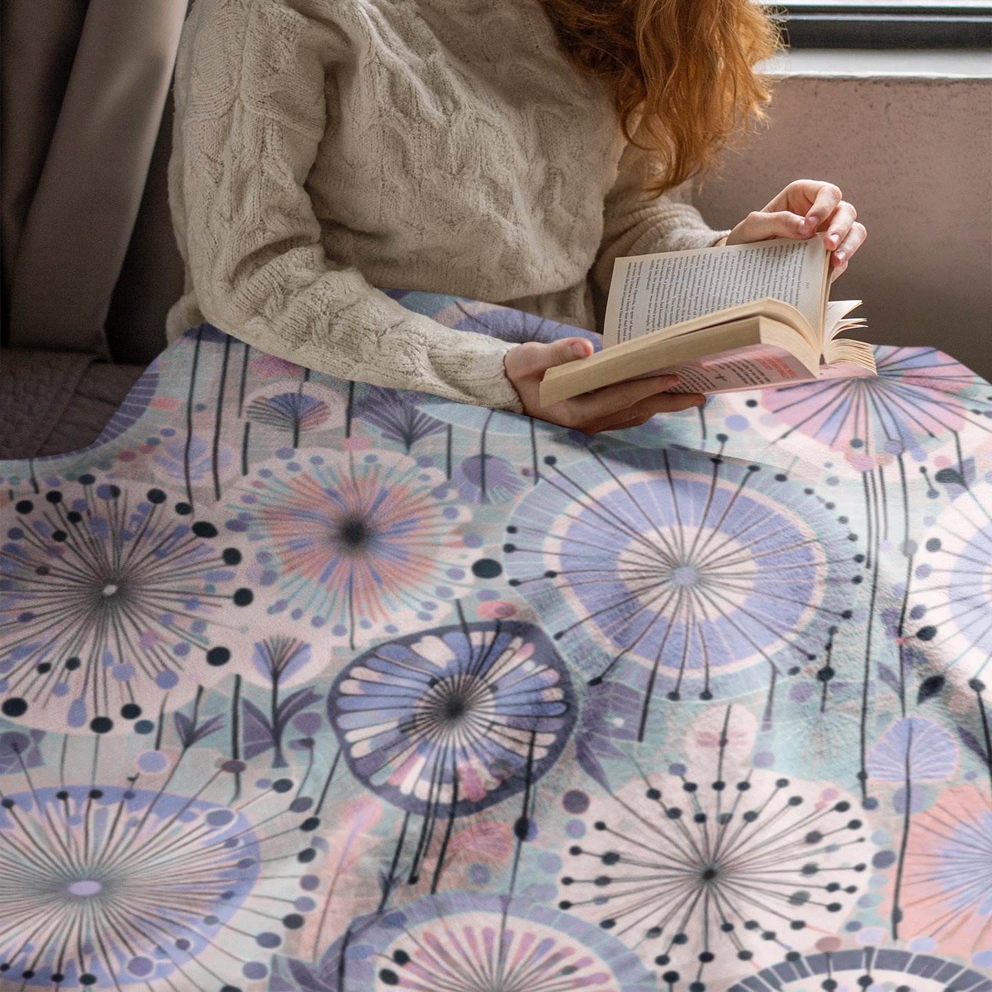 Velveteen Plush Blanket - Whimsical Dandelion Purple and Pink Pastels