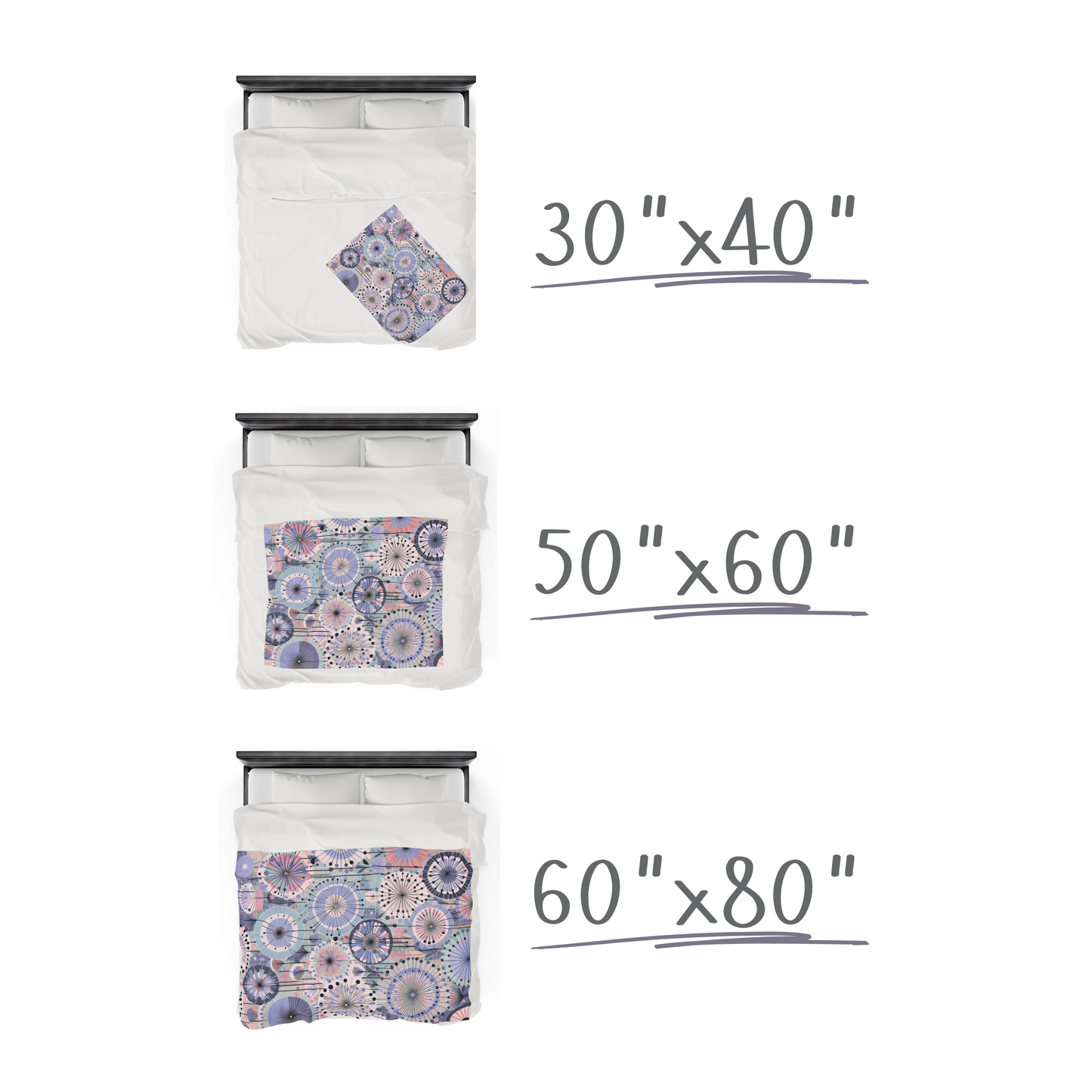 Velveteen Plush Blanket - Whimsical Dandelion Purple and Pink Pastels