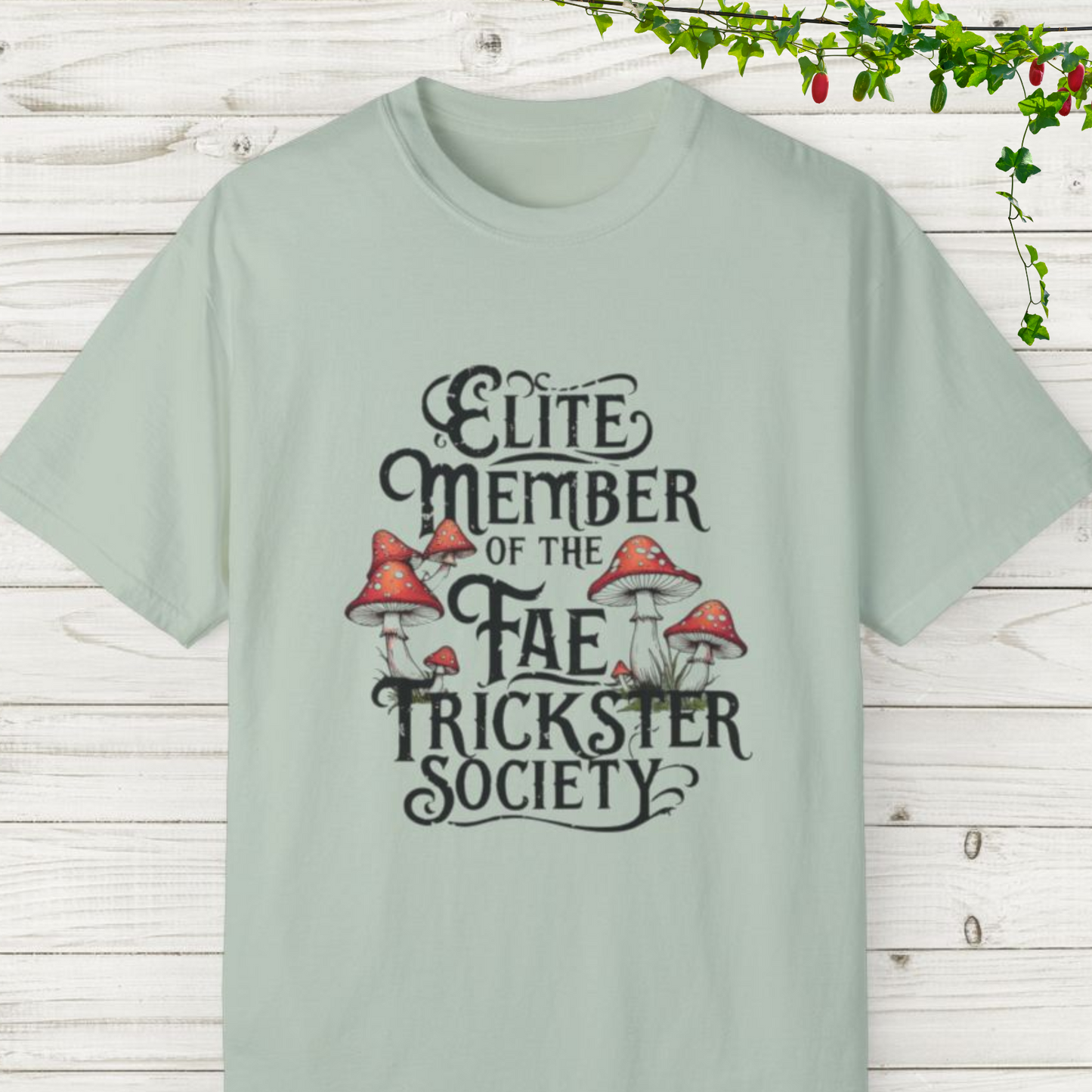 Fae Trickster Society Comfort Colors Tee – Fairycore T-Shirt with Mushrooms, S-4XL