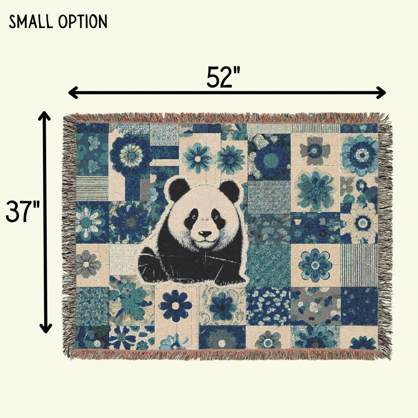 Panda Patchwork Woven Blanket – Green & Blue Floral Cotton Throw