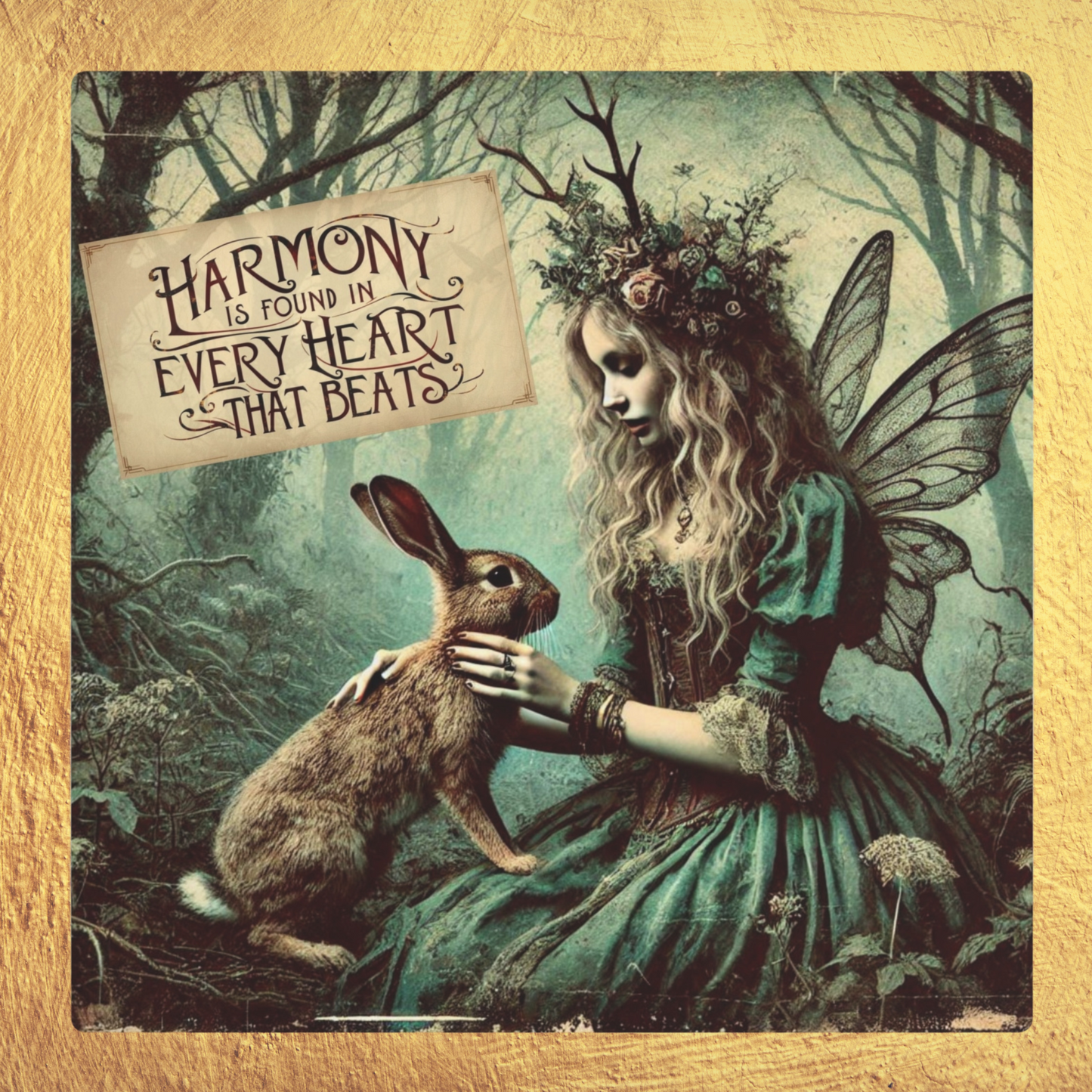 Fairy & Rabbit Metal Wall Art – Harmony Quote Forest Decor