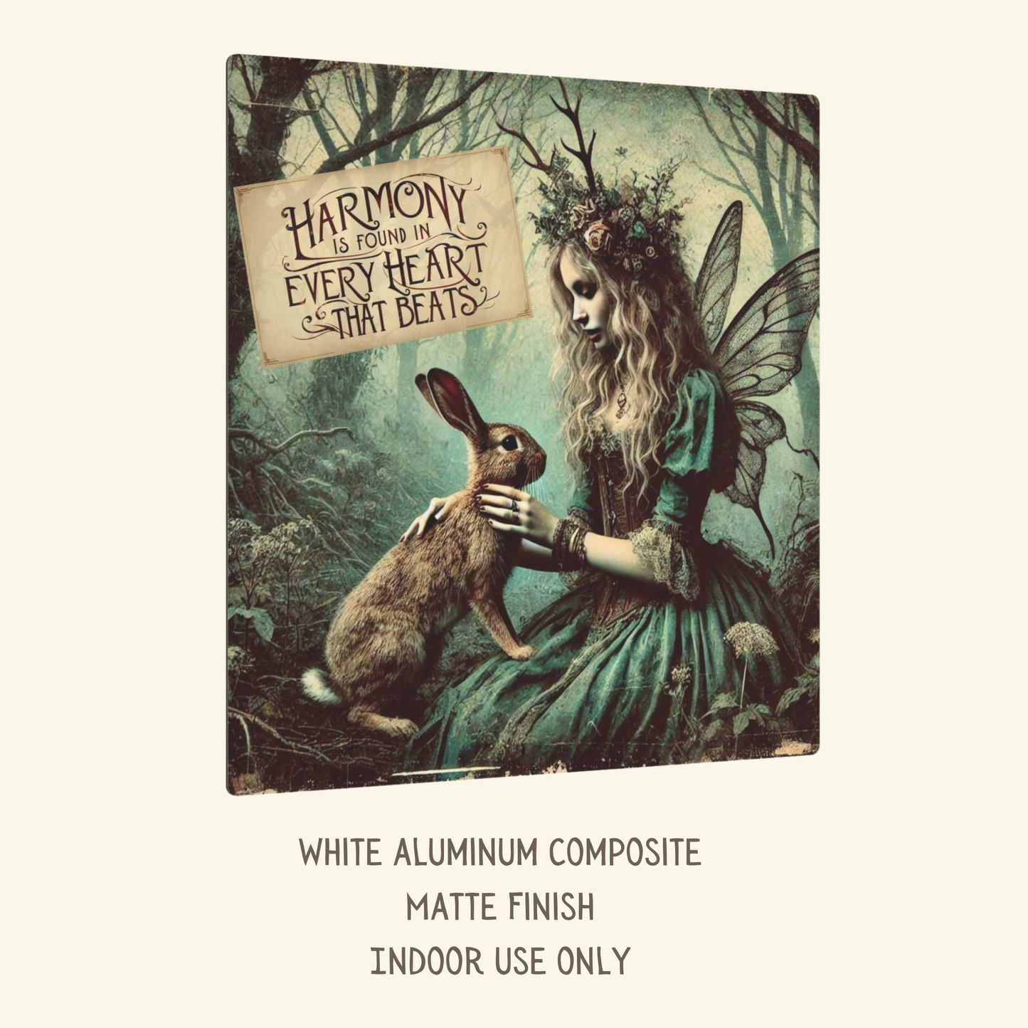 Fairy & Rabbit Metal Wall Art – Harmony Quote Forest Decor